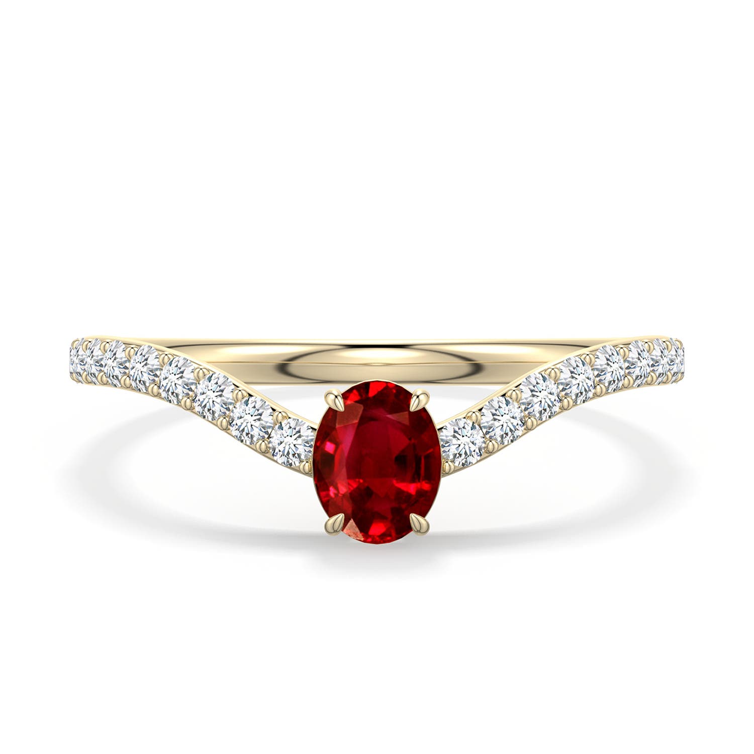 5x4mm Labgrown Oval Lab-Grown Ruby Curved Engagement Ring with Accents in 18K Yellow Gold - main