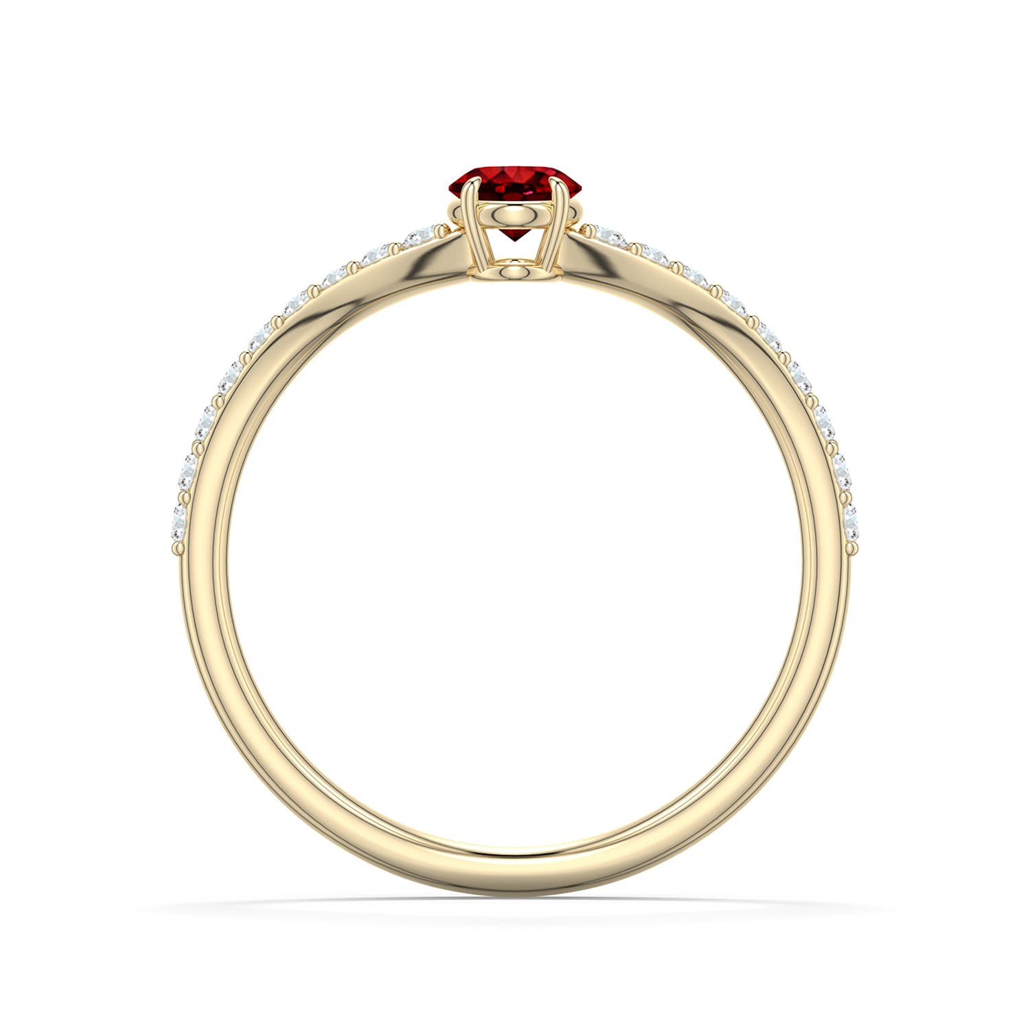 5x4mm Labgrown Oval Lab-Grown Ruby Curved Engagement Ring with Accents in 18K Yellow Gold - side 1