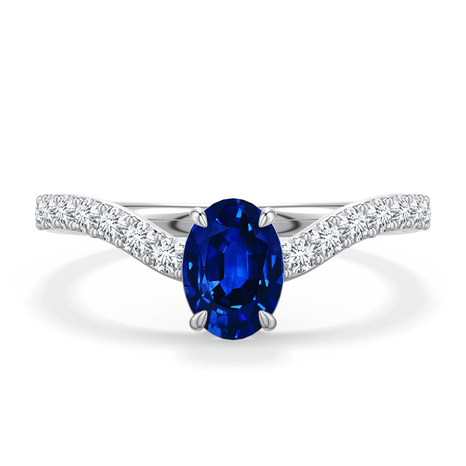 7x5mm Labgrown Oval Lab-Grown Blue Sapphire Curved Engagement Ring with Accents in 950 Platinum - main