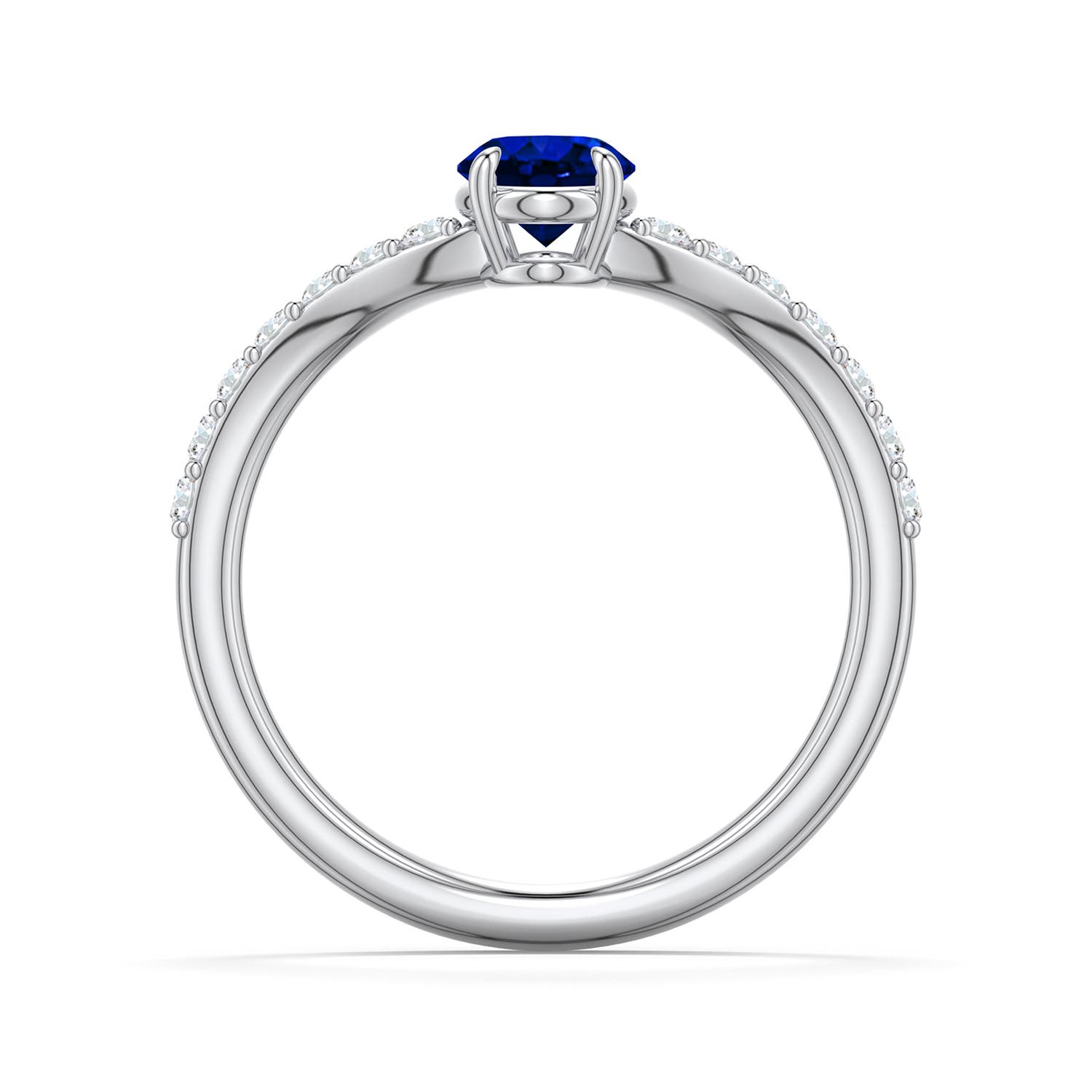 7x5mm Labgrown Oval Lab-Grown Blue Sapphire Curved Engagement Ring with Accents in 950 Platinum - side 1