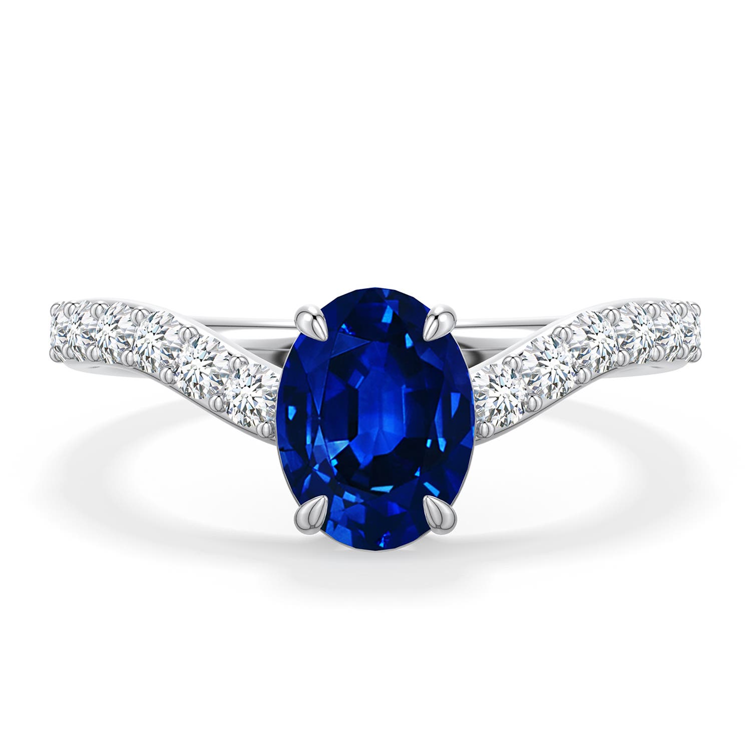 8x6mm Labgrown Oval Lab-Grown Blue Sapphire Curved Engagement Ring with Accents in 950 Platinum - main