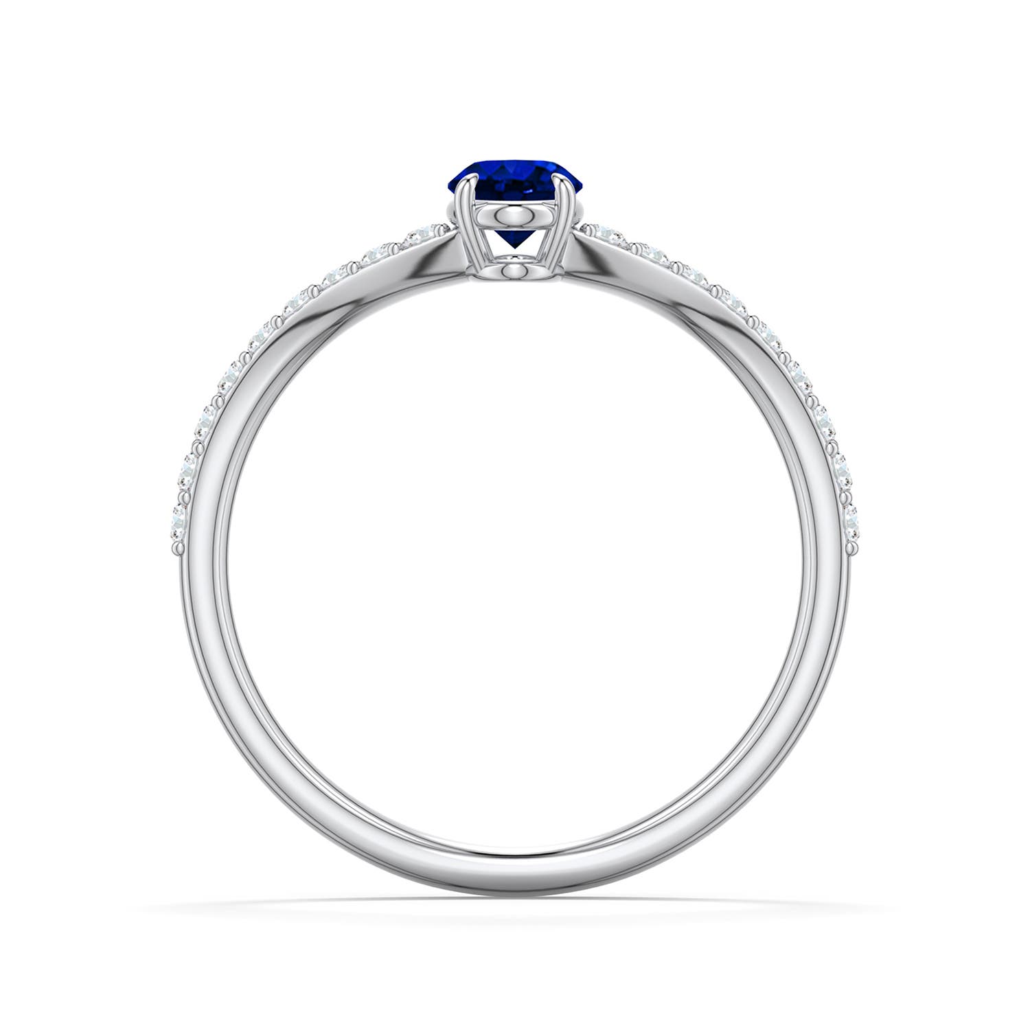 6x4mm Labgrown Oval Lab-Grown Blue Sapphire Curved Engagement Ring with Accents in White Gold - side 1 - side 3
