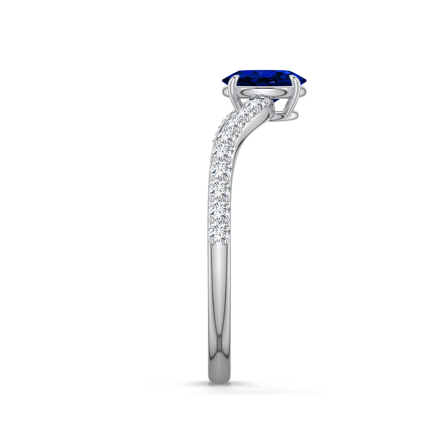 6x4mm Labgrown Oval Lab-Grown Blue Sapphire Curved Engagement Ring with Accents in White Gold - side 2 - side 4