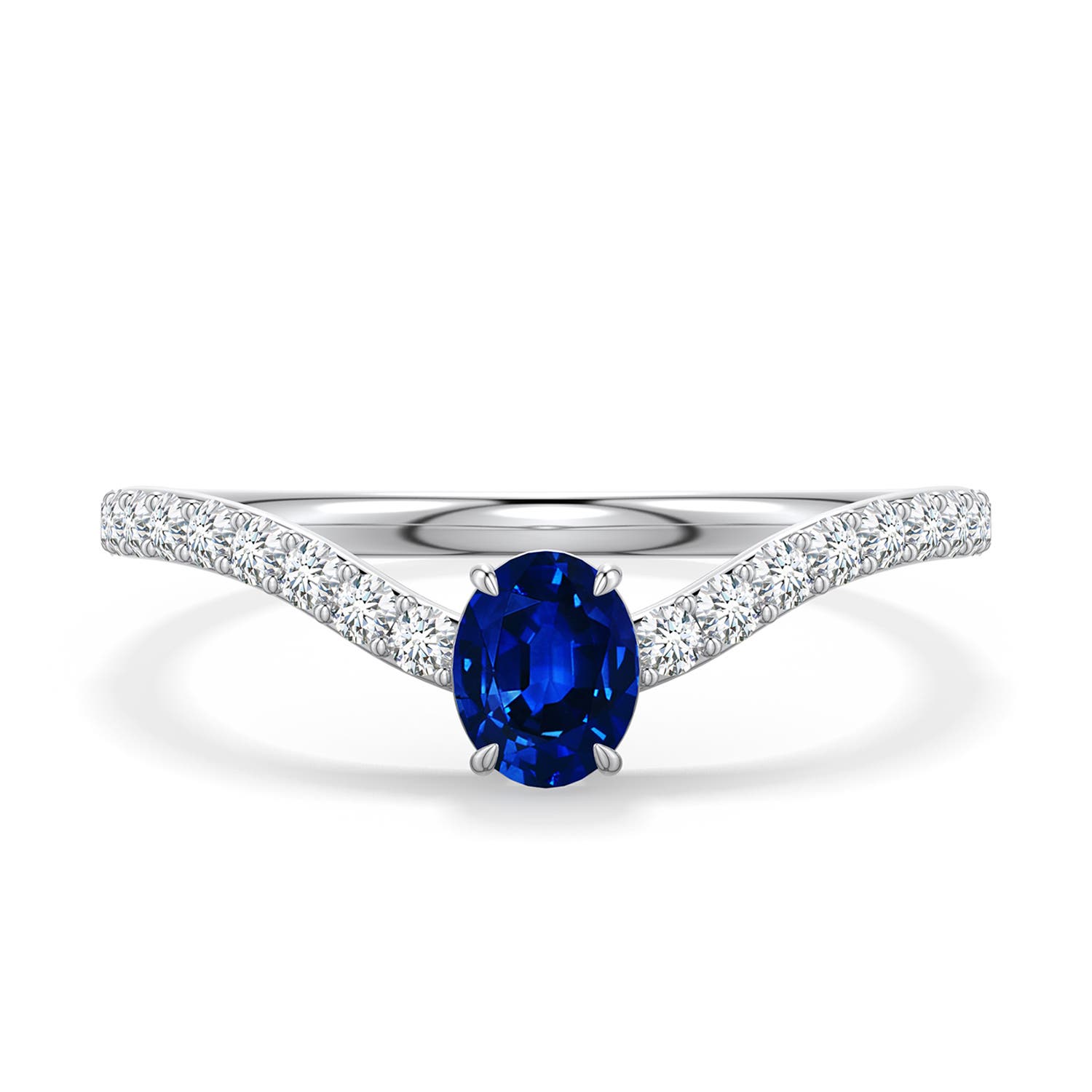 5x4mm Labgrown Oval Lab-Grown Blue Sapphire Curved Engagement Ring with Accents in 18K White Gold - main