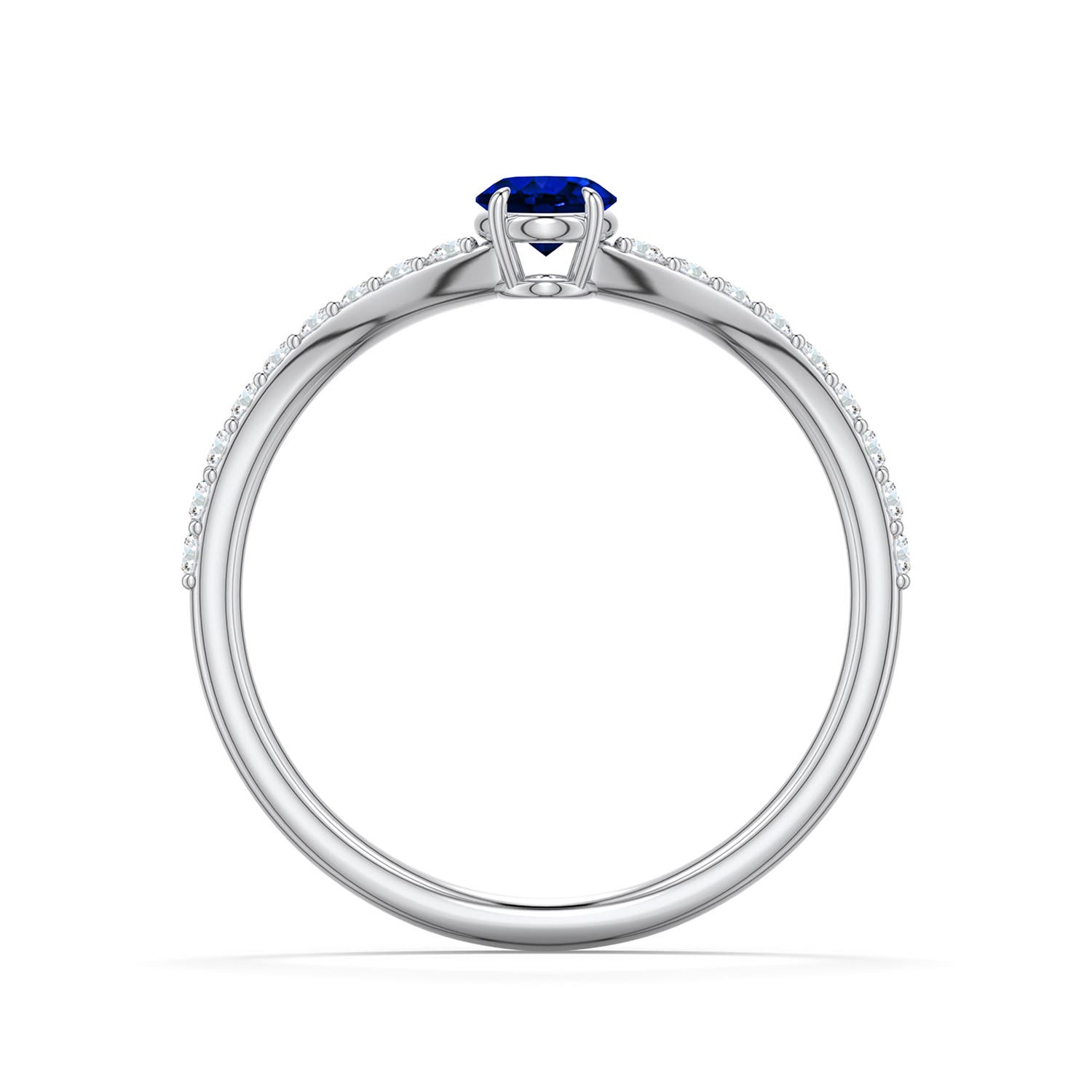 5x4mm Labgrown Oval Lab-Grown Blue Sapphire Curved Engagement Ring with Accents in 18K White Gold - side 1