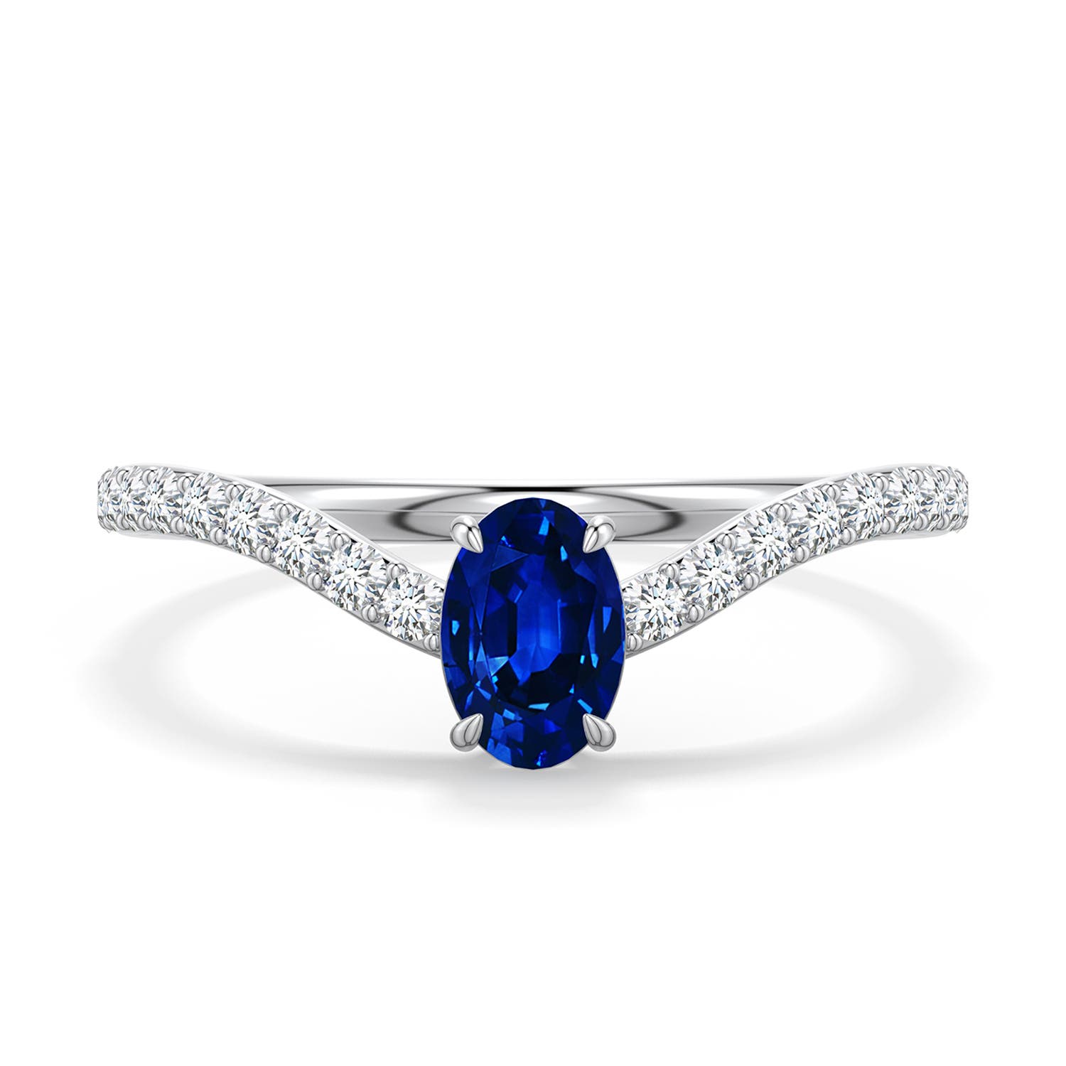 6x4mm Labgrown Oval Lab-Grown Blue Sapphire Curved Engagement Ring with Accents in 18K White Gold - main