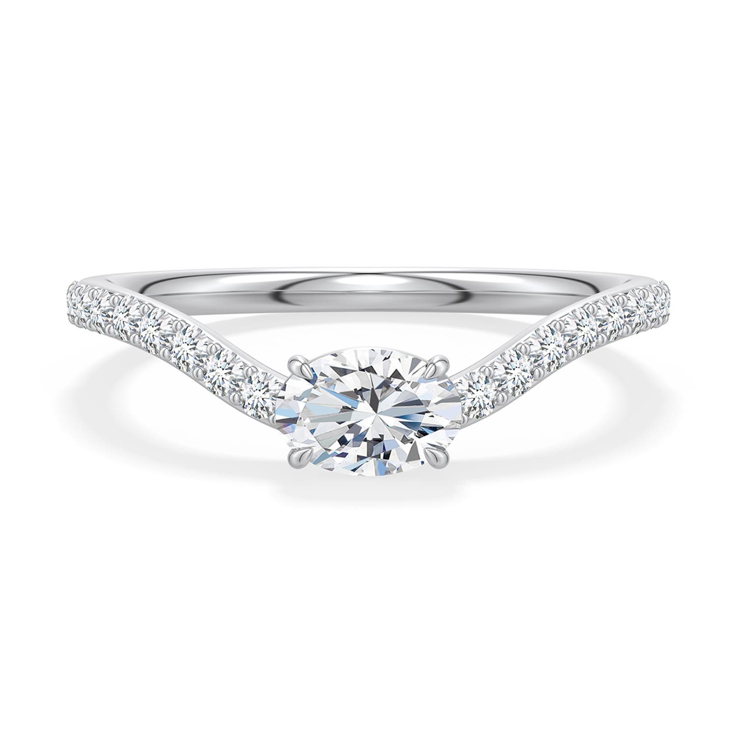 6x4mm FGVS East-West Oval Lab-Grown Diamond Curved Engagement Ring with Accents in White Gold - main