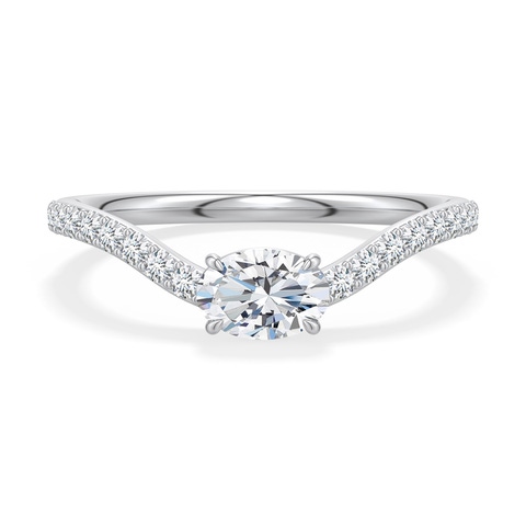 6x4mm FGVS East-West Oval Lab-Grown Diamond Curved Engagement Ring with Accents in White Gold - main