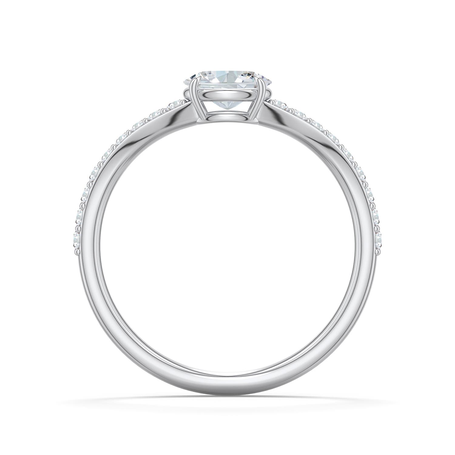 6x4mm FGVS East-West Oval Lab-Grown Diamond Curved Engagement Ring with Accents in White Gold - side 1