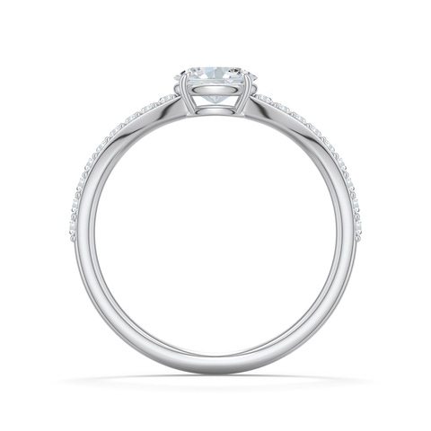6x4mm FGVS East-West Oval Lab-Grown Diamond Curved Engagement Ring with Accents in White Gold - side 1