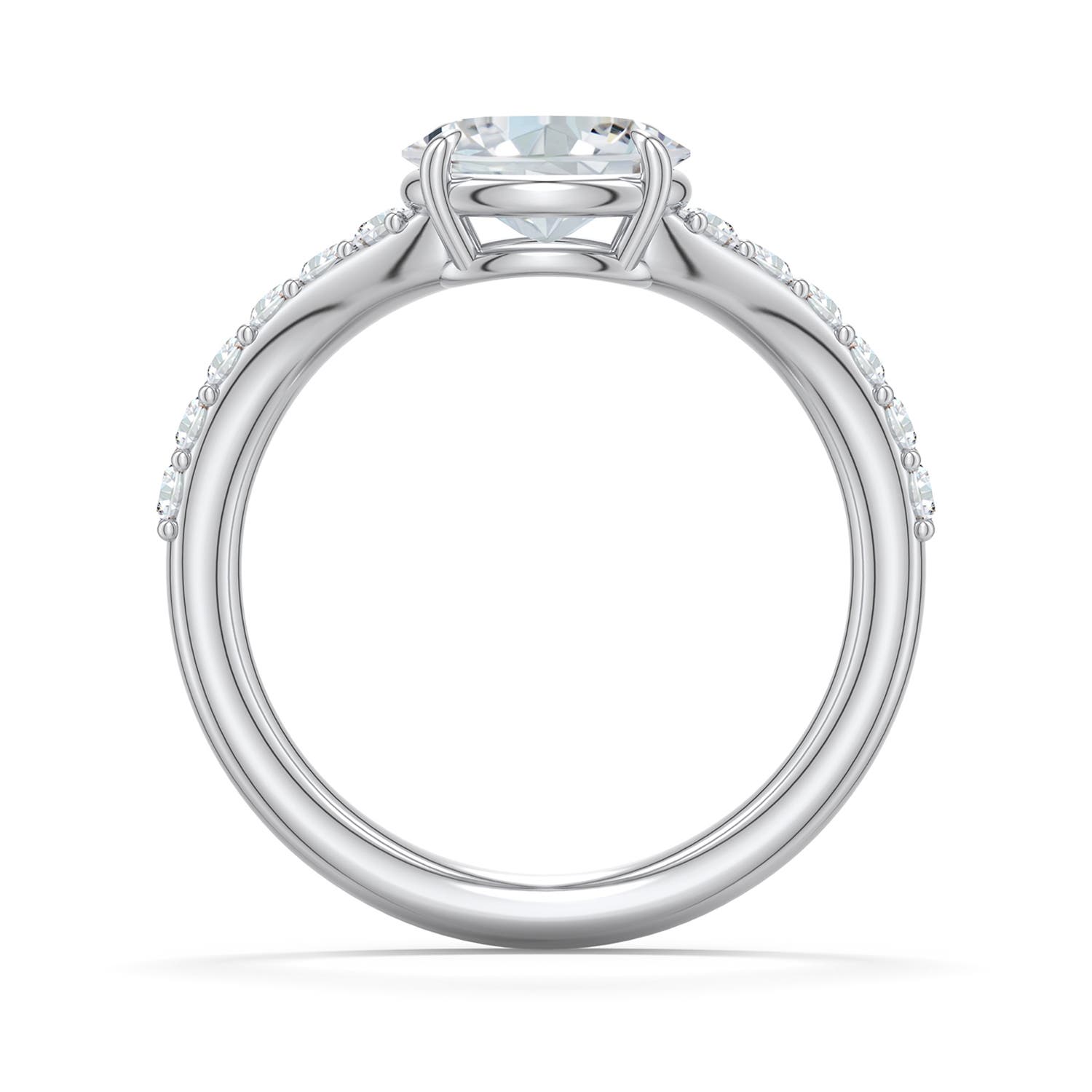7.7x5.7mm FGVS East-West Oval Lab-Grown Diamond Curved Engagement Ring with Accents in White Gold - side 1