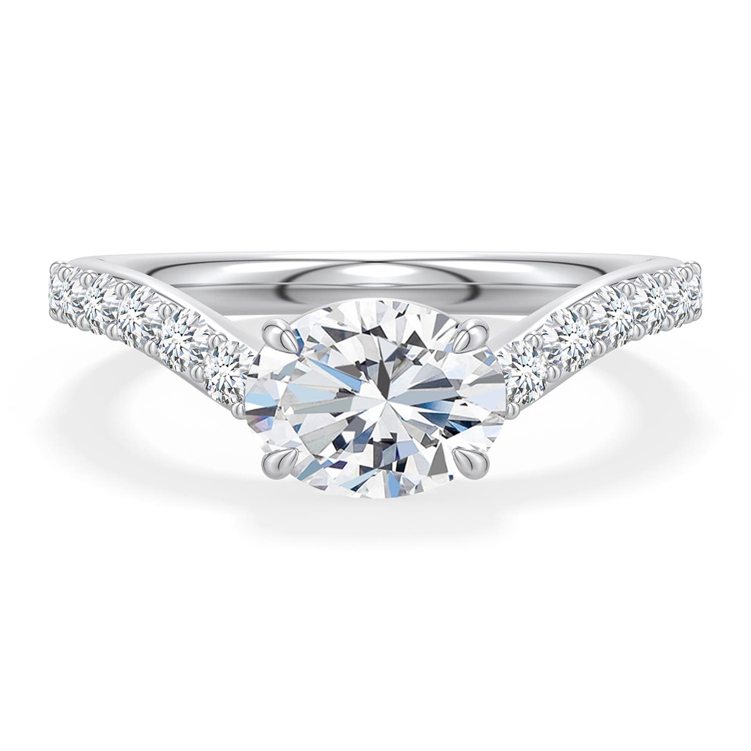 7.7x5.7mm FGVS East-West Oval Lab-Grown Diamond Curved Engagement Ring with Accents in 18K White Gold - main