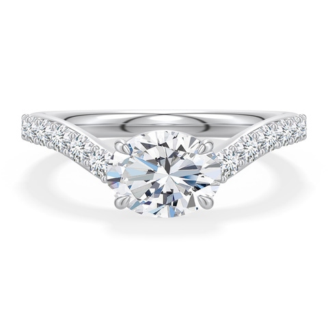 7.7x5.7mm FGVS East-West Oval Lab-Grown Diamond Curved Engagement Ring with Accents in 18K White Gold - main