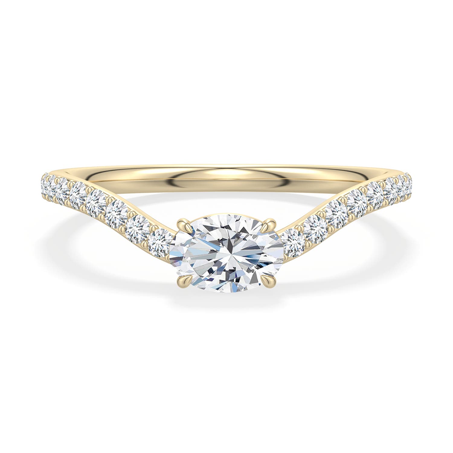 6x4mm FGVS East-West Oval Lab-Grown Diamond Curved Engagement Ring with Accents in Yellow Gold - main