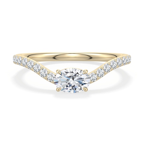 6x4mm FGVS East-West Oval Lab-Grown Diamond Curved Engagement Ring with Accents in Yellow Gold - main