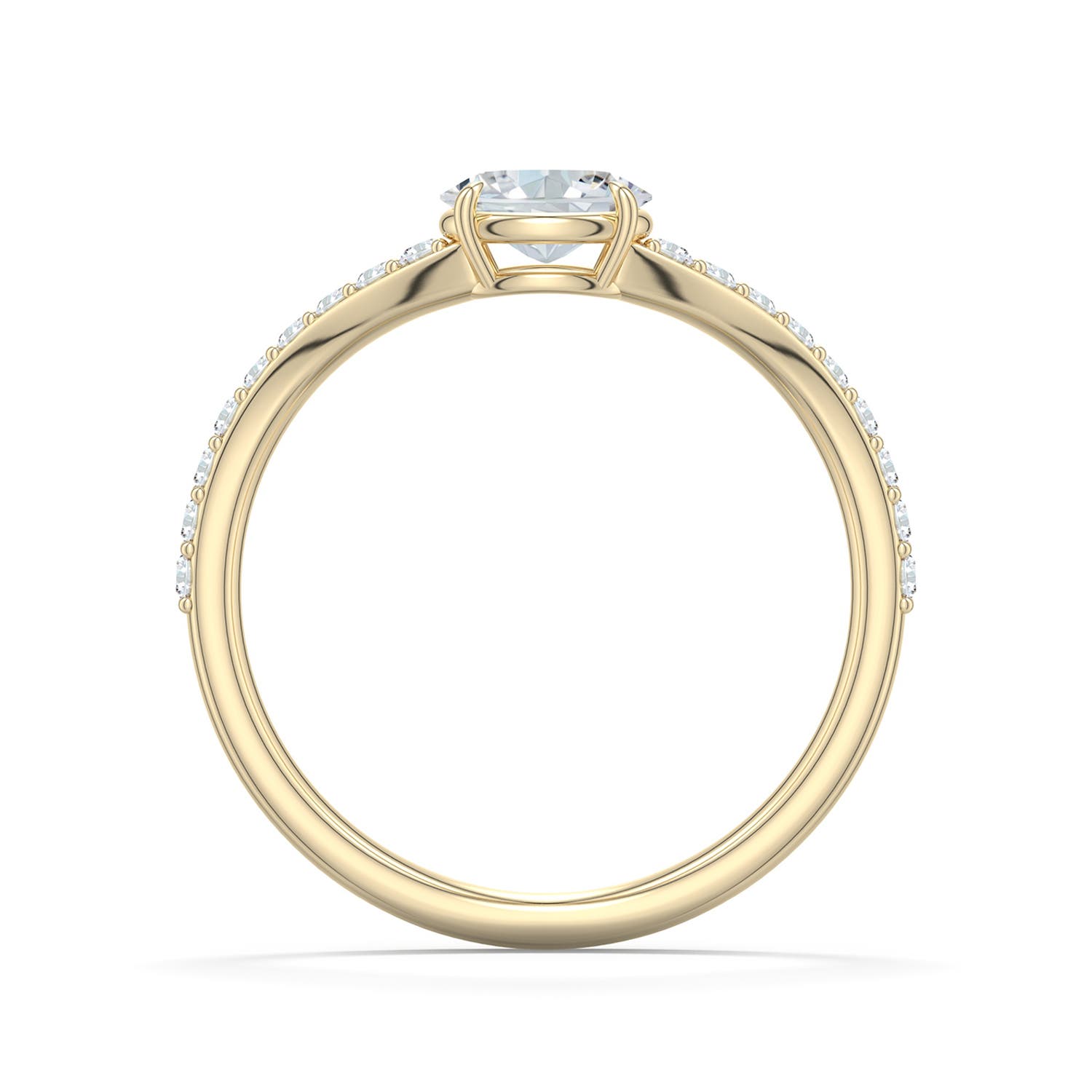 6x4mm FGVS East-West Oval Lab-Grown Diamond Curved Engagement Ring with Accents in Yellow Gold - side 1