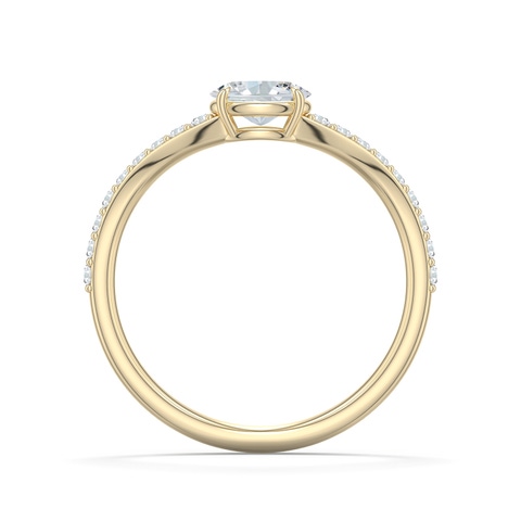 6x4mm FGVS East-West Oval Lab-Grown Diamond Curved Engagement Ring with Accents in Yellow Gold - side 1