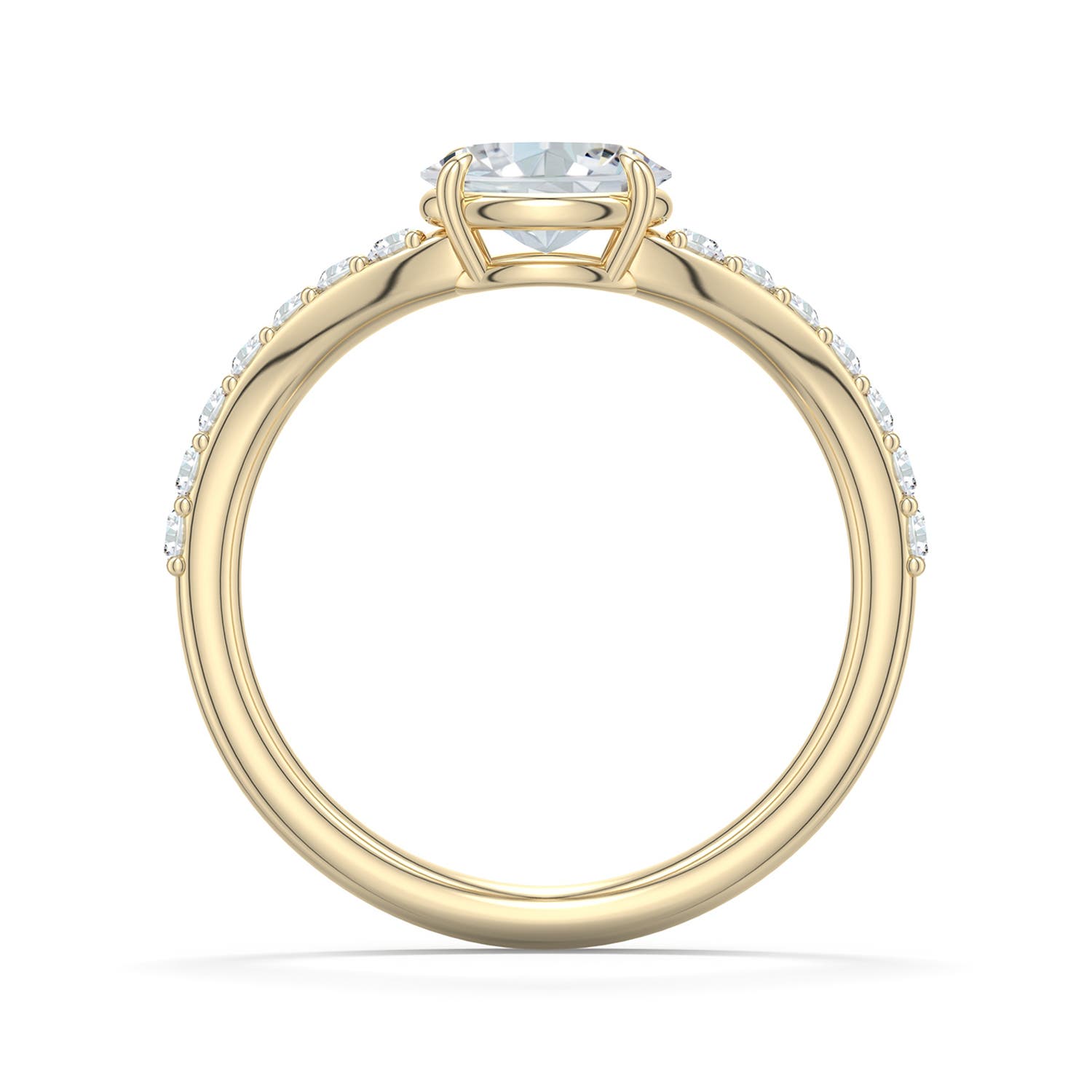 7x5mm FGVS East-West Oval Lab-Grown Diamond Curved Engagement Ring with Accents in Yellow Gold - side 1 - side 3