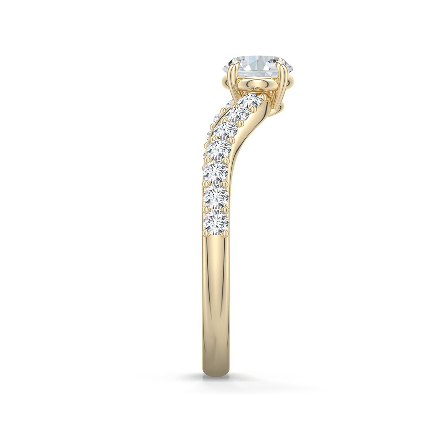 7x5mm FGVS East-West Oval Lab-Grown Diamond Curved Engagement Ring with Accents in Yellow Gold - side 2 - side 4