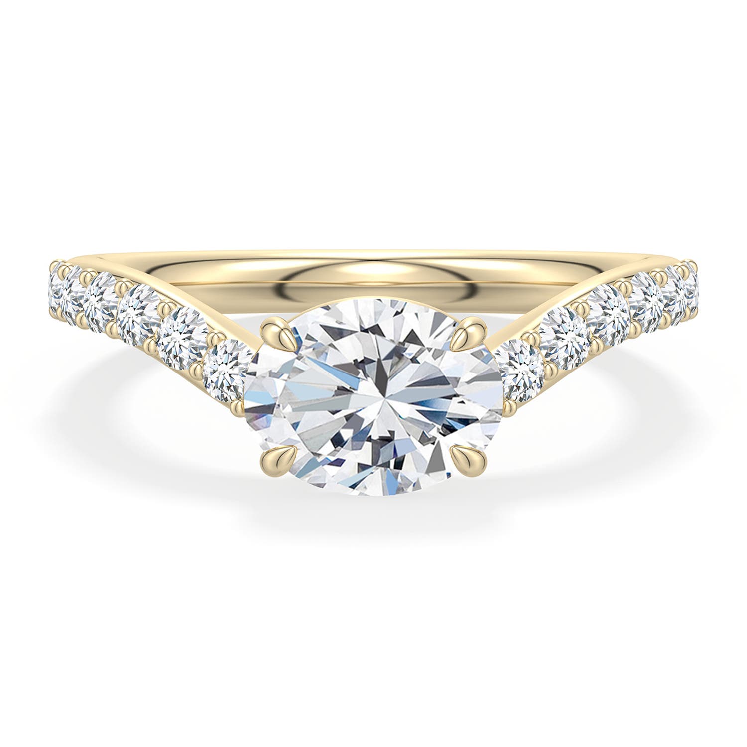 7.7x5.7mm FGVS East-West Oval Lab-Grown Diamond Curved Engagement Ring with Accents in 18K Yellow Gold - main