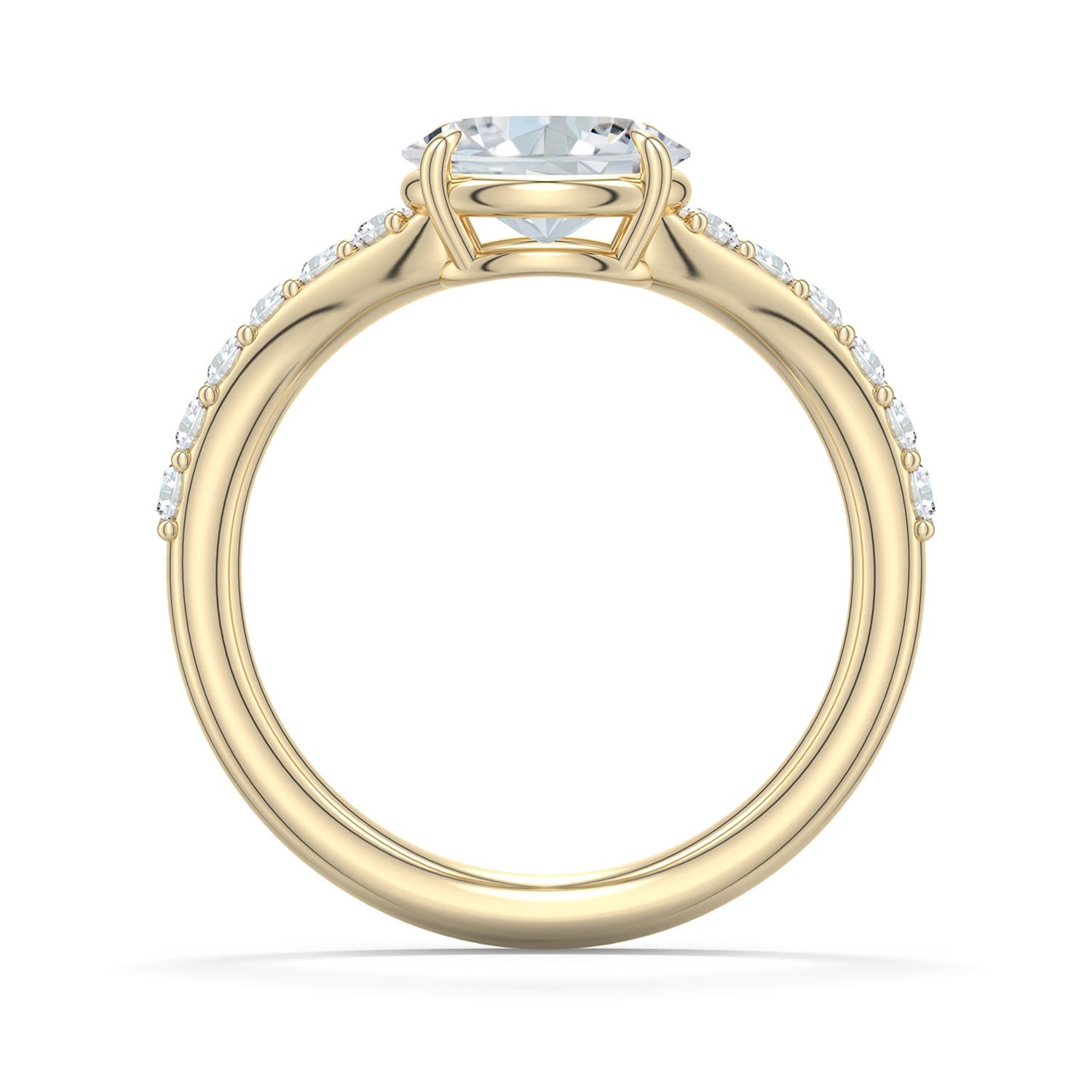 7.7x5.7mm FGVS East-West Oval Lab-Grown Diamond Curved Engagement Ring with Accents in 18K Yellow Gold - side 1