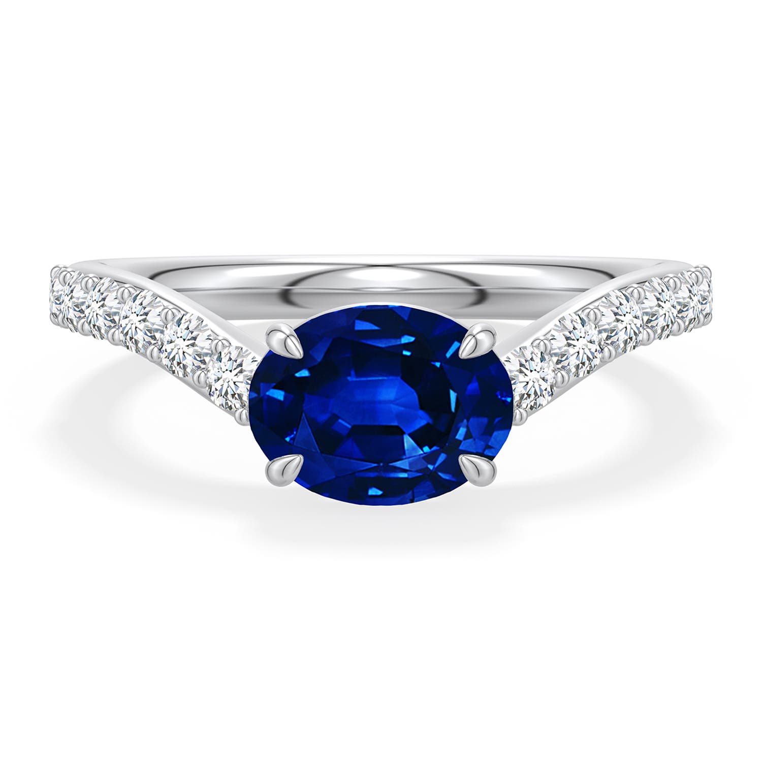 8x6mm Labgrown East-West Oval Lab-Grown Blue Sapphire Curved Engagement Ring with Accents in 950 Platinum - main