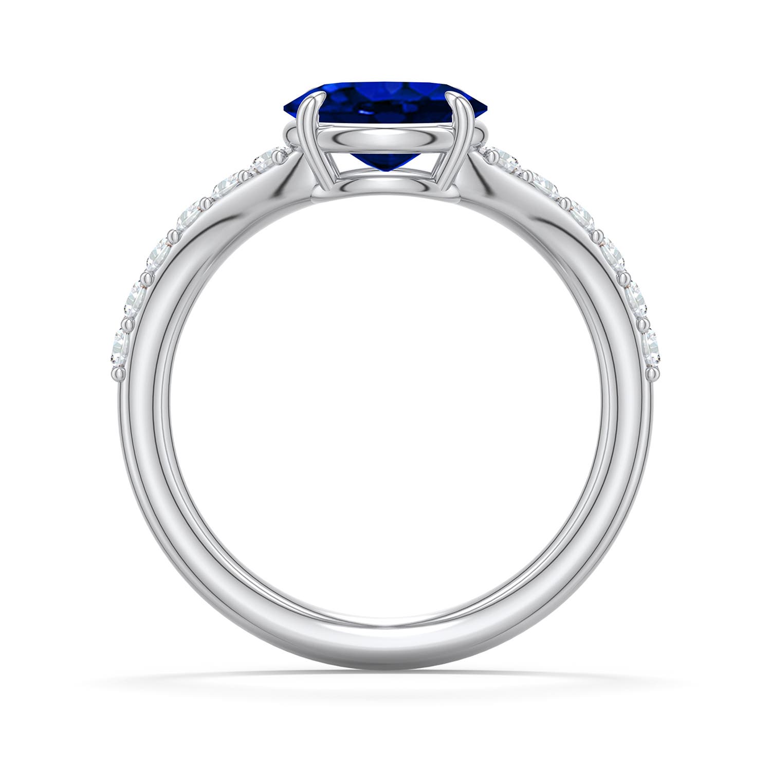 8x6mm Labgrown East-West Oval Lab-Grown Blue Sapphire Curved Engagement Ring with Accents in 950 Platinum - side 1
