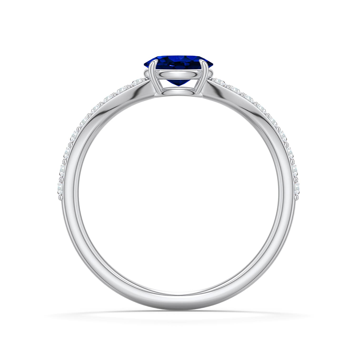 6x4mm Labgrown East-West Oval Lab-Grown Blue Sapphire Curved Engagement Ring with Accents in 18K White Gold - side 1