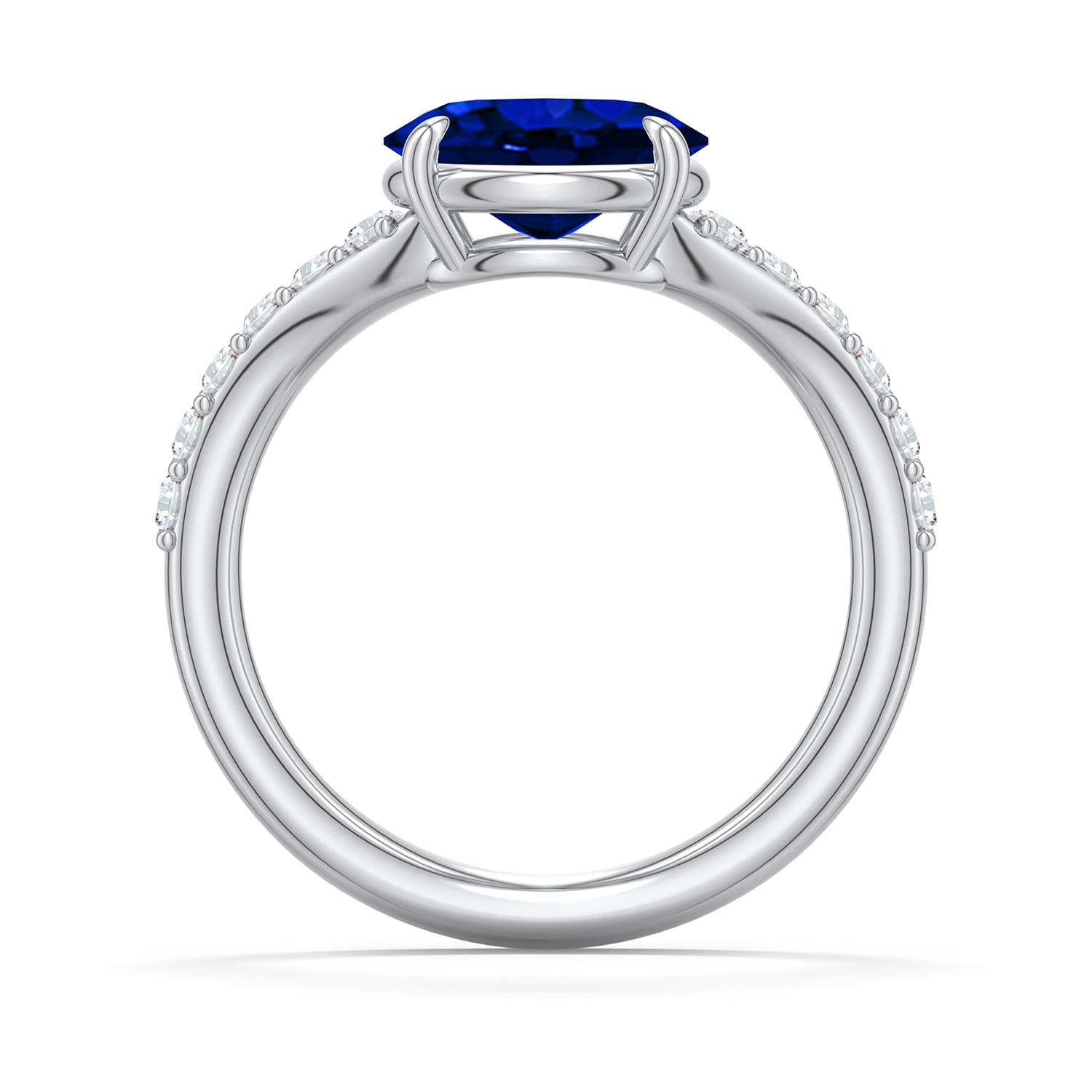 9x7mm Labgrown East-West Oval Lab-Grown Blue Sapphire Curved Engagement Ring with Accents in 18K White Gold - side 1