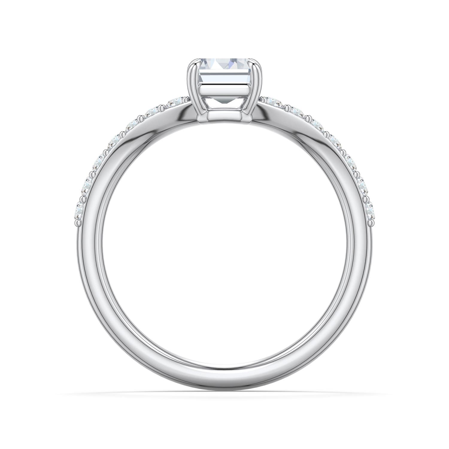 7x5mm FGVS Emerald-Cut Lab-Grown Diamond Curved Engagement Ring with Accents in White Gold - side 1