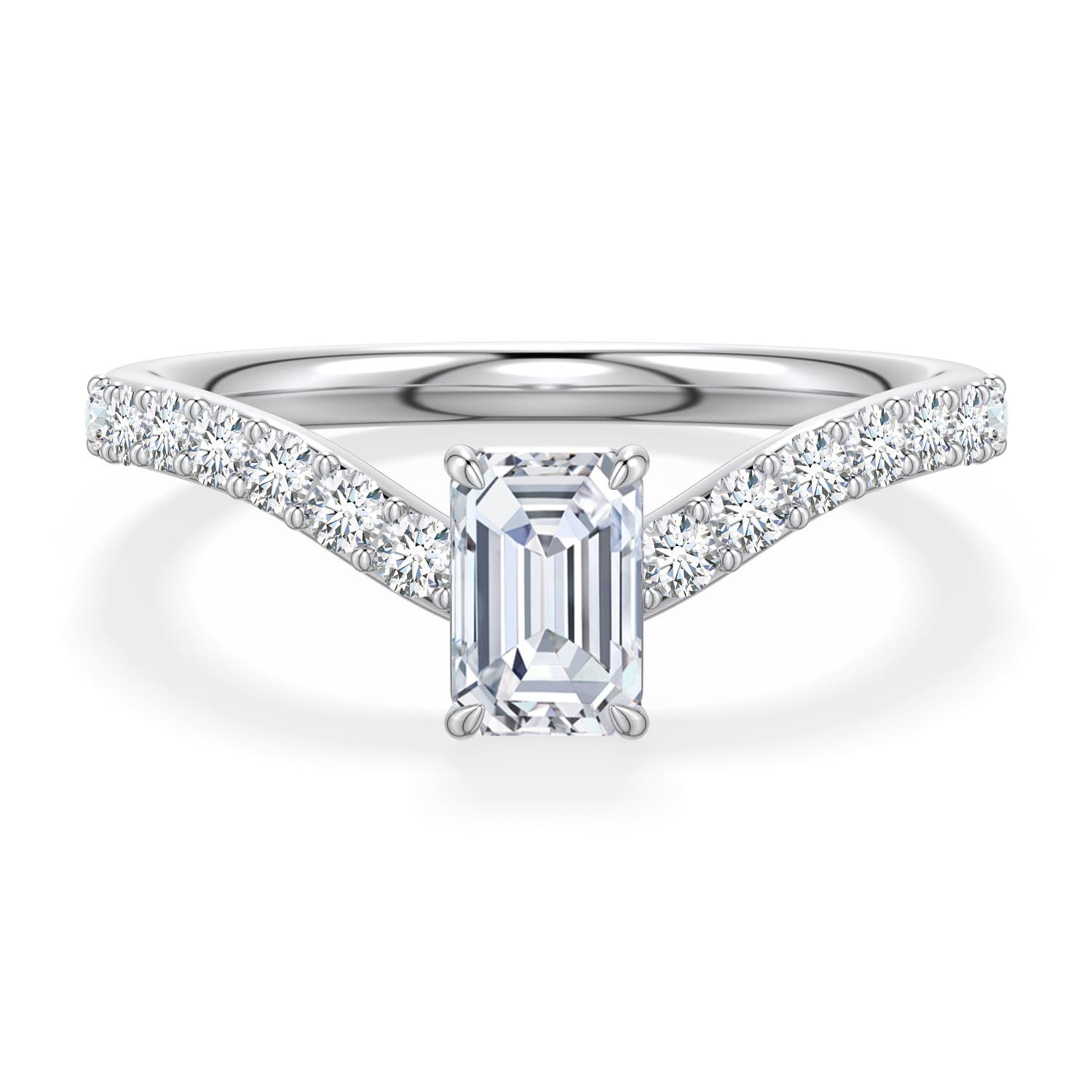 6x4mm FGVS Emerald-Cut Lab-Grown Diamond Curved Engagement Ring with Accents in 18K White Gold - main