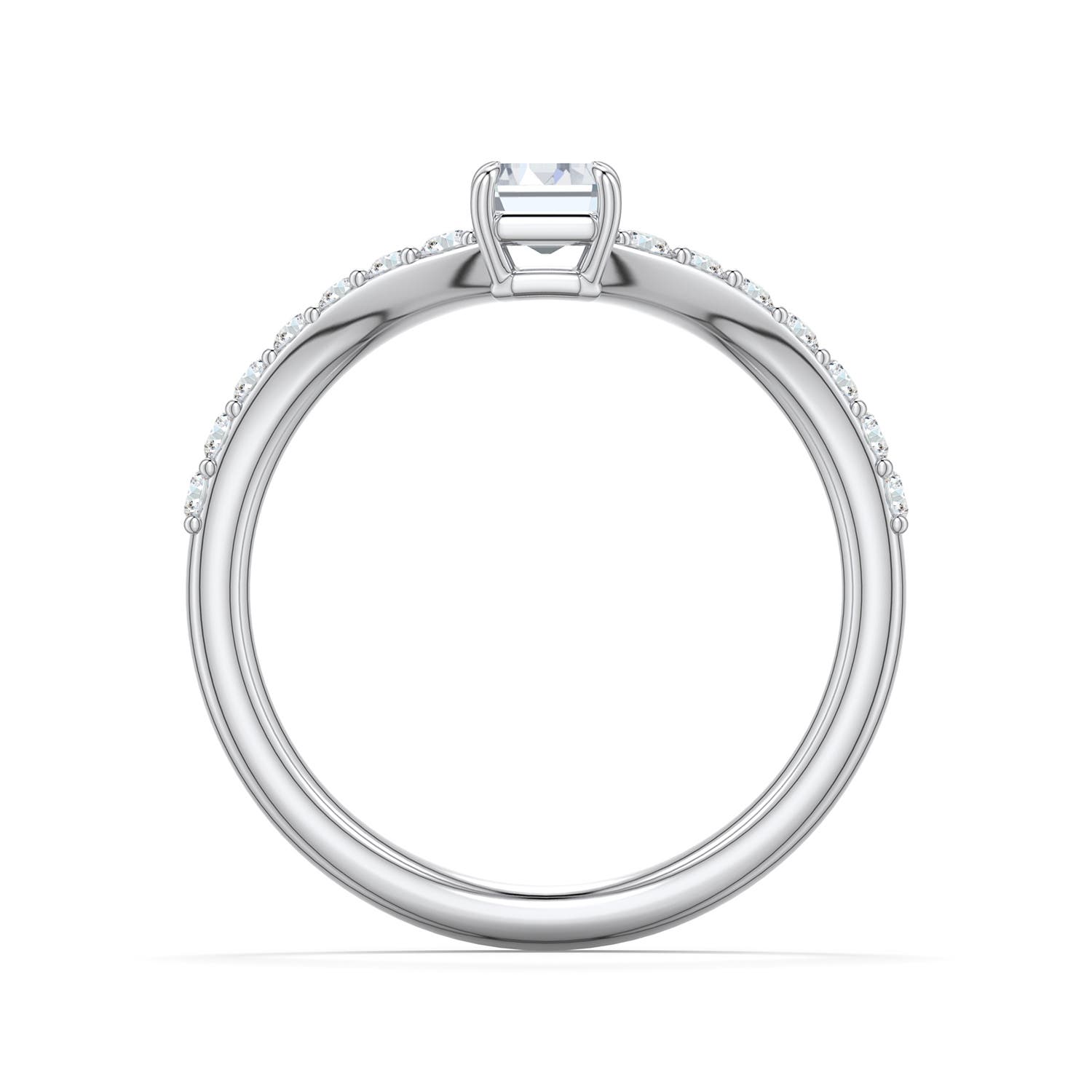 6x4mm FGVS Emerald-Cut Lab-Grown Diamond Curved Engagement Ring with Accents in 18K White Gold - side 1