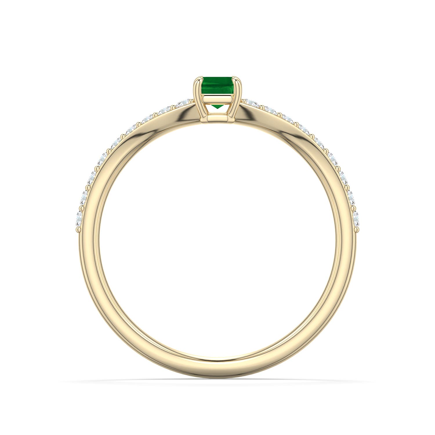 5x3mm Labgrown Emerald-Cut Lab-Grown Emerald Curved Engagement Ring with Accents in Yellow Gold - side 1
