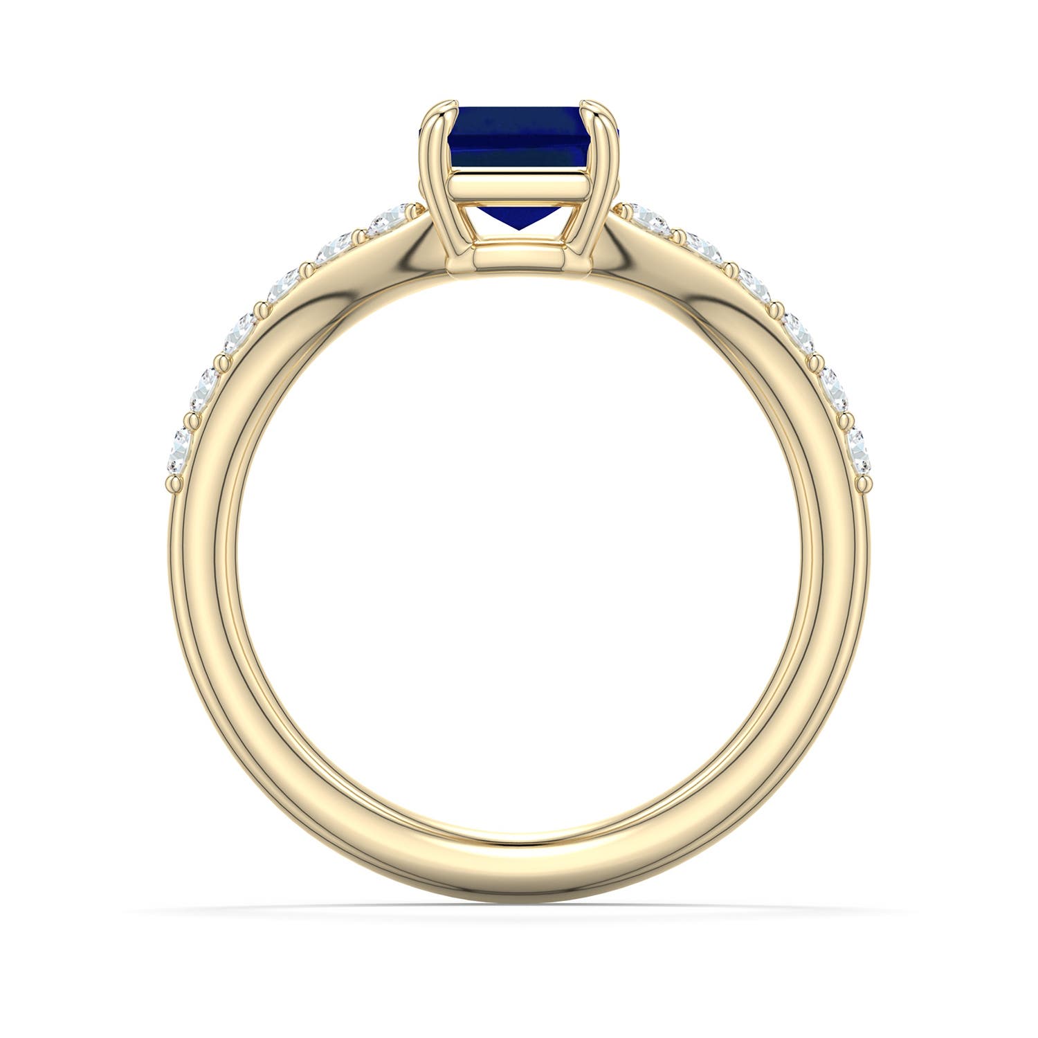 8x6mm Labgrown Emerald-Cut Lab-Grown Blue Sapphire Curved Engagement Ring with Accents in Yellow Gold - side 1