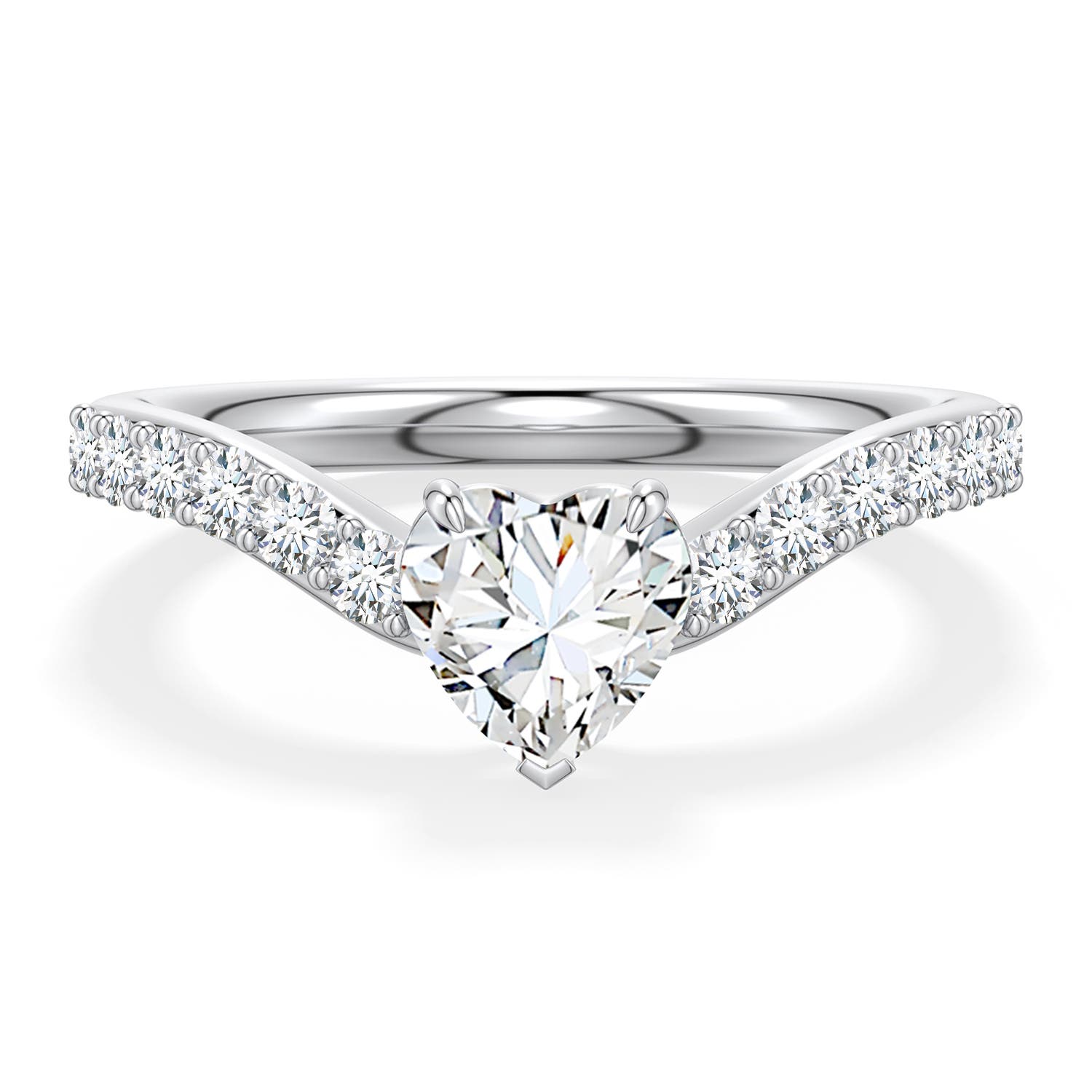 6mm FGVS Heart-Shaped Lab-Grown Diamond Curved Engagement Ring with Accents in White Gold - main