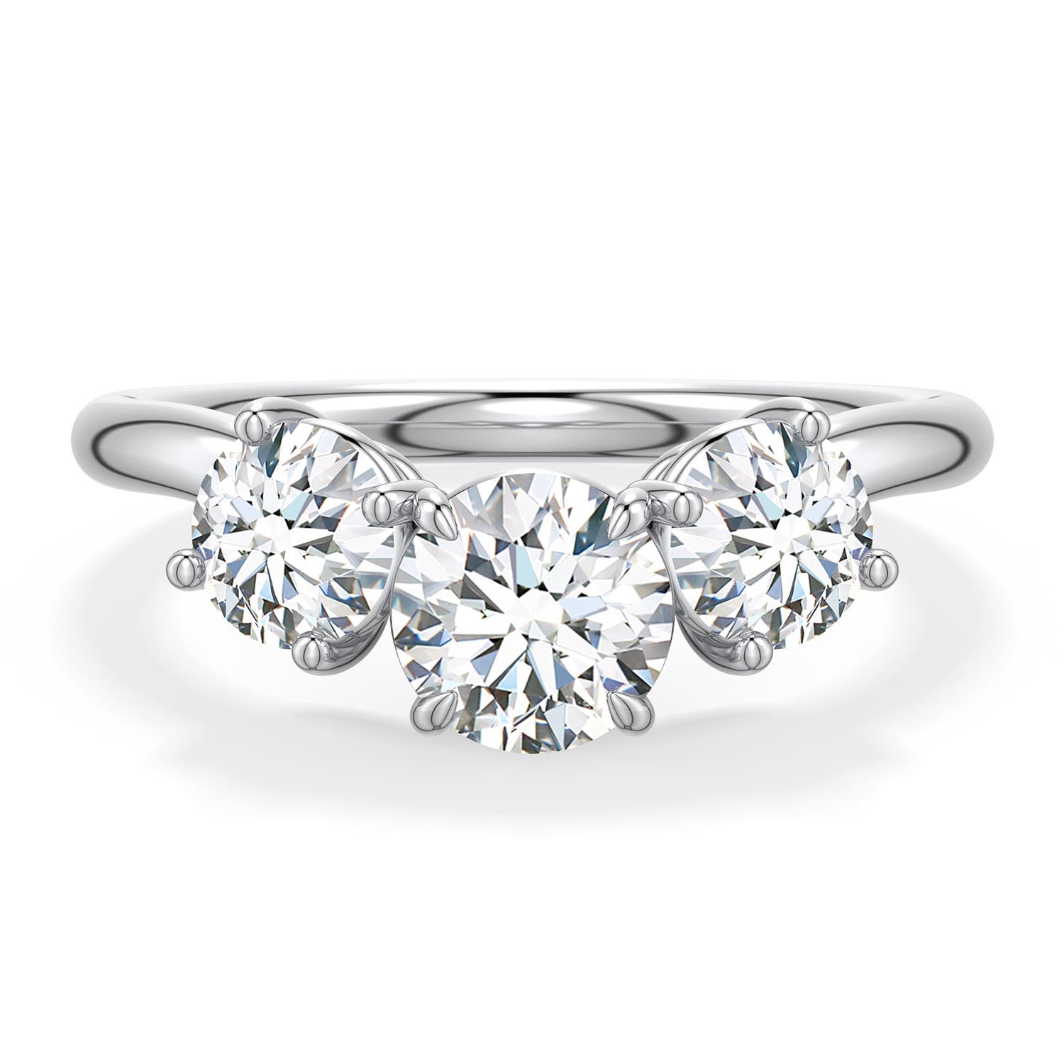5.9mm DEVVS Round Lab-Grown Diamond Three-Stone Curved Engagement Ring in White Gold - main