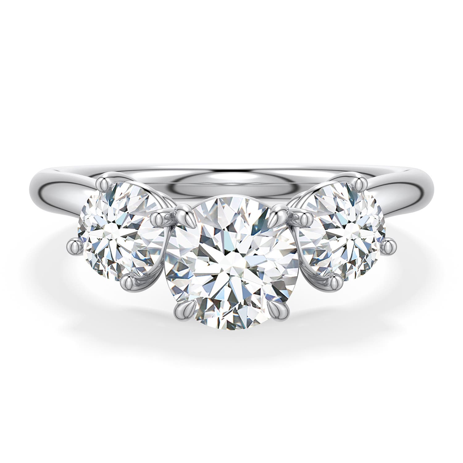 6.4mm DEVVS Round Lab-Grown Diamond Three-Stone Curved Engagement Ring in White Gold - main