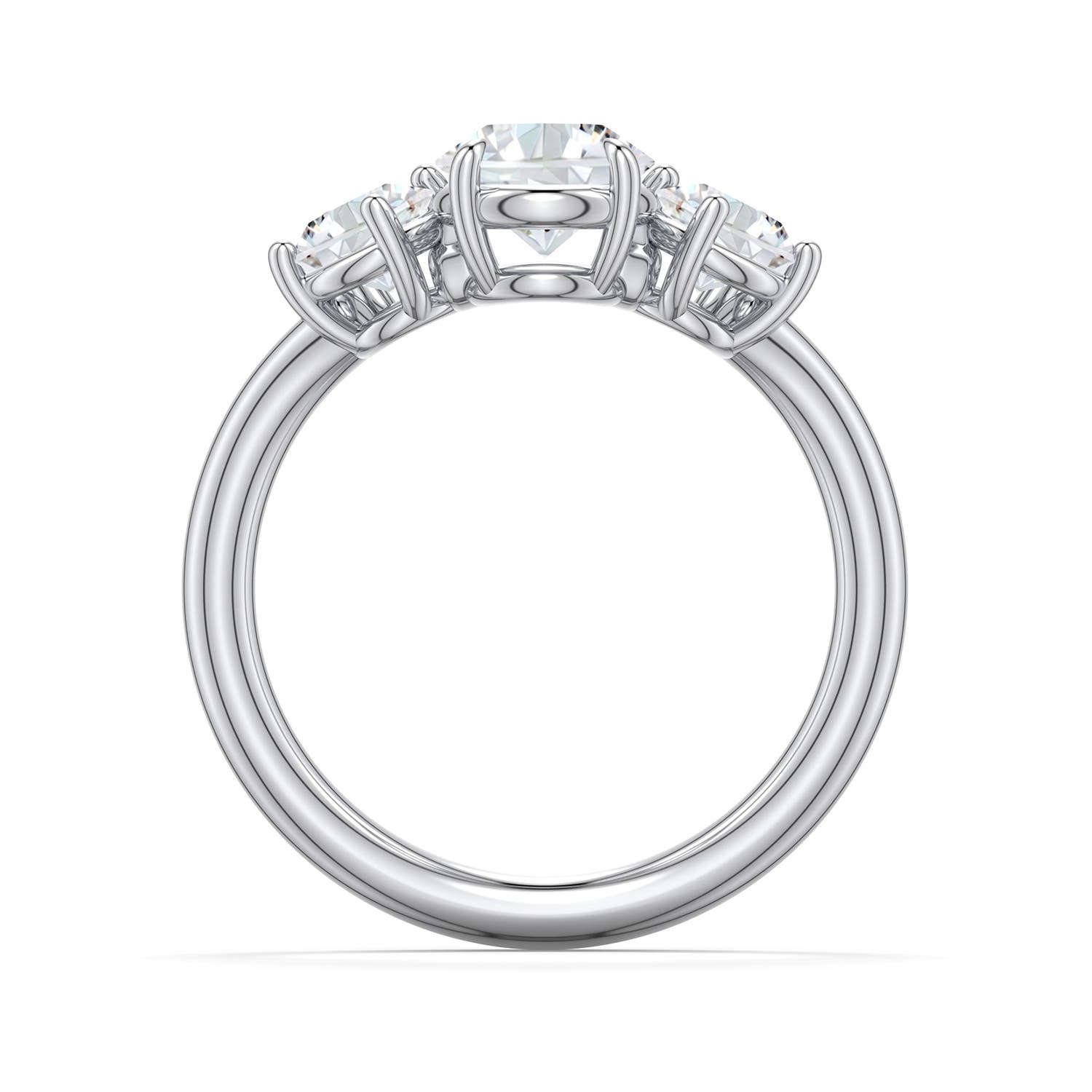 6.4mm DEVVS Round Lab-Grown Diamond Three-Stone Curved Engagement Ring in White Gold - side 1