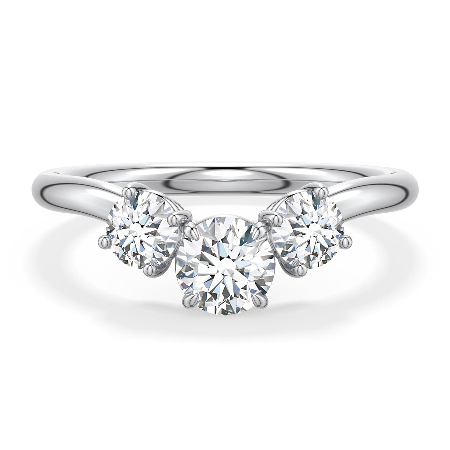 5.1mm FGVS Round Lab-Grown Diamond Three-Stone Curved Engagement Ring in White Gold - main