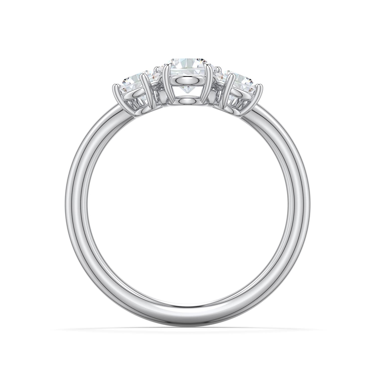 5.1mm FGVS Round Lab-Grown Diamond Three-Stone Curved Engagement Ring in White Gold - side 1 - side 3