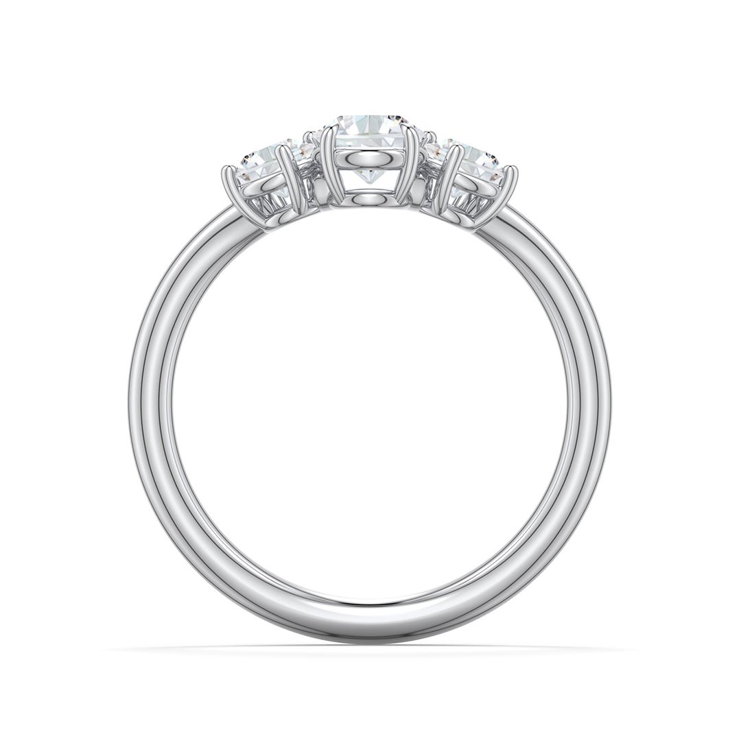5.1mm FGVS Round Lab-Grown Diamond Three-Stone Curved Engagement Ring in White Gold - side 1 - side 3