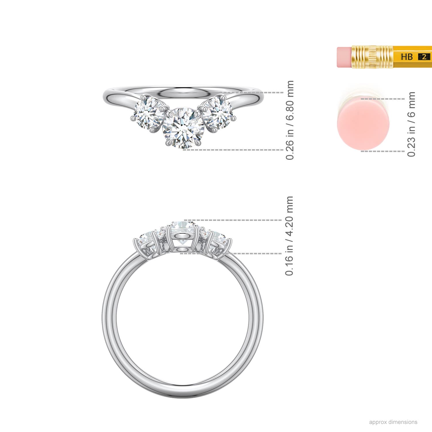 5.1mm FGVS Round Lab-Grown Diamond Three-Stone Curved Engagement Ring in White Gold - ruler - ruler