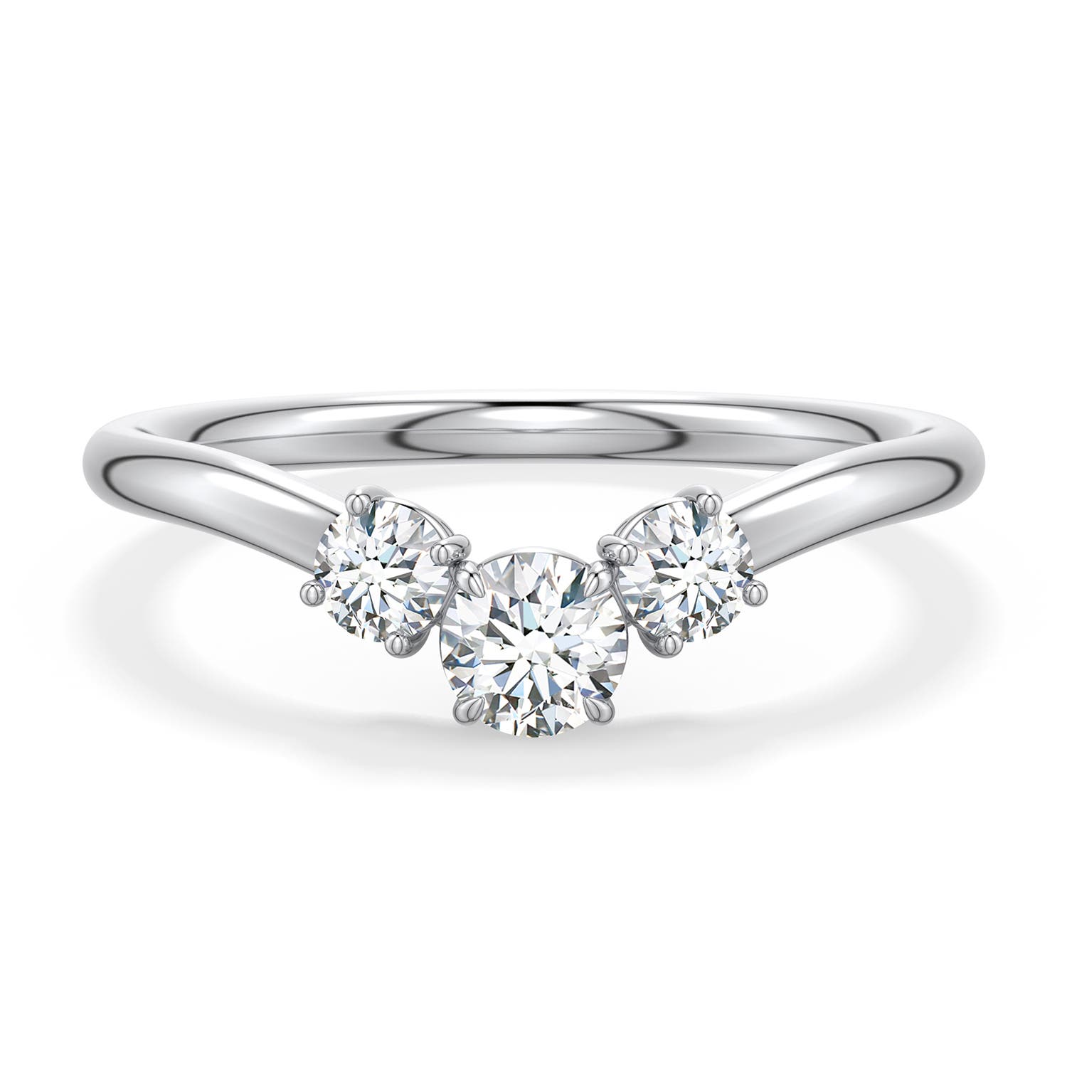 4.1mm FGVS Round Lab-Grown Diamond Three-Stone Curved Engagement Ring in 18K White Gold - main