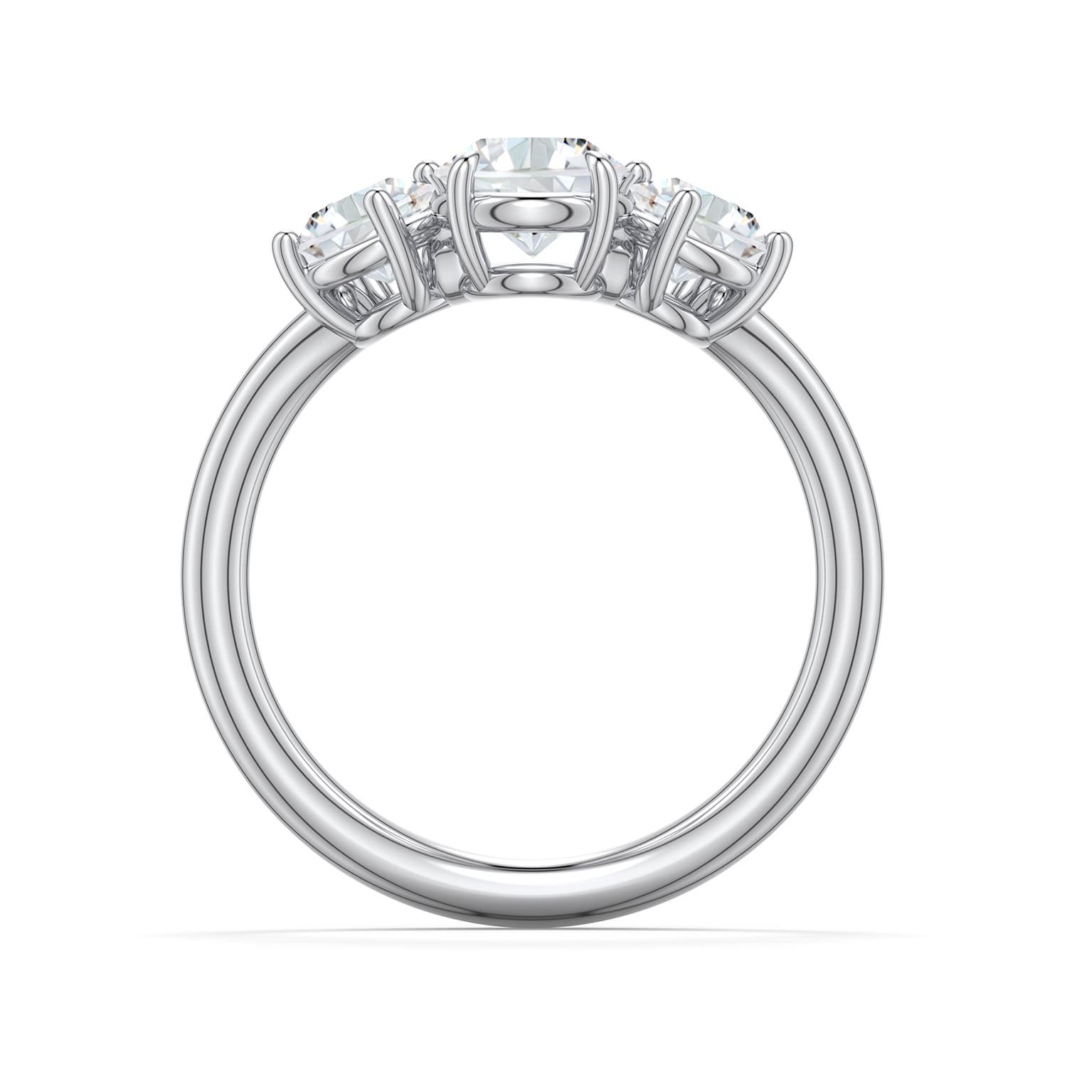 5.9mm FGVS Round Lab-Grown Diamond Three-Stone Curved Engagement Ring in 18K White Gold - side 1