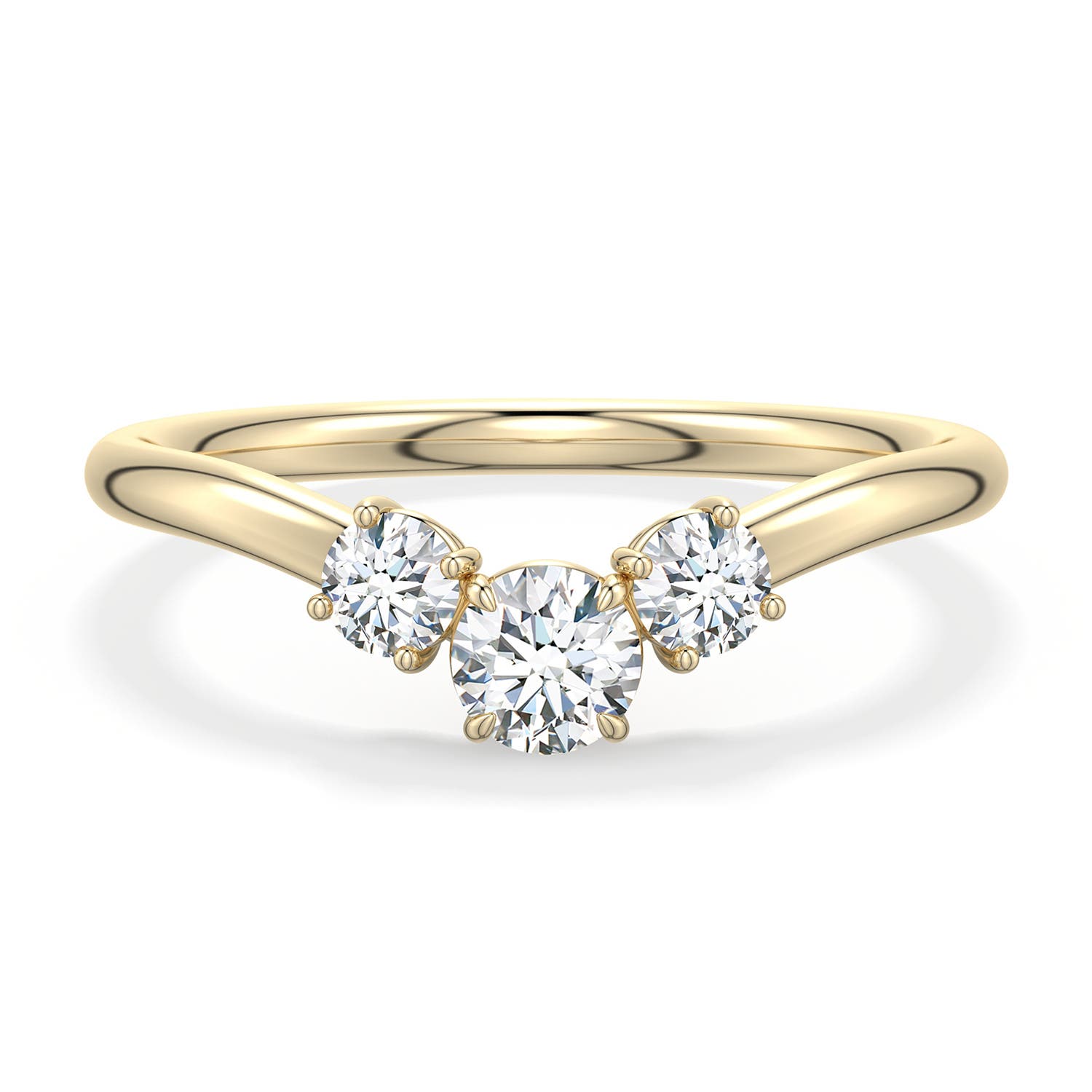 4.1mm FGVS Round Lab-Grown Diamond Three-Stone Curved Engagement Ring in 18K Yellow Gold - main