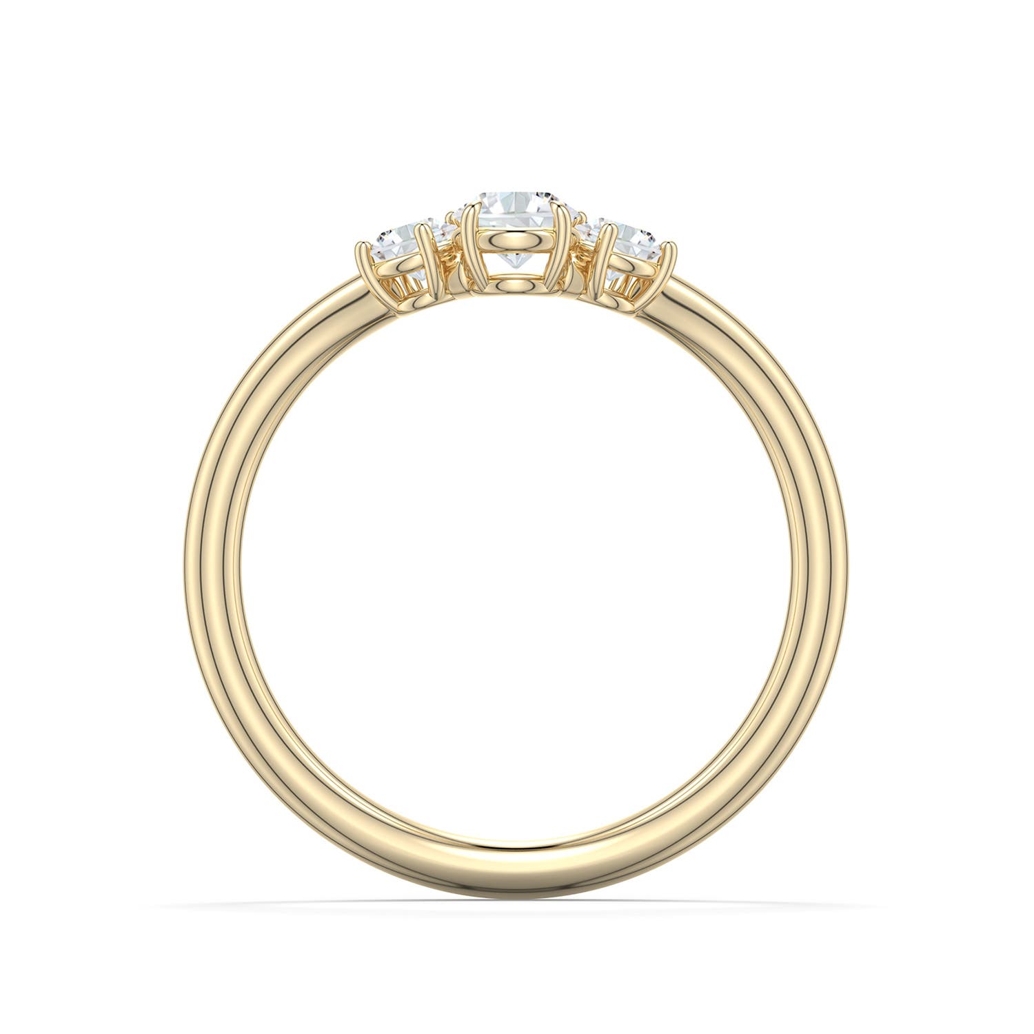 4.1mm FGVS Round Lab-Grown Diamond Three-Stone Curved Engagement Ring in 18K Yellow Gold - side 1