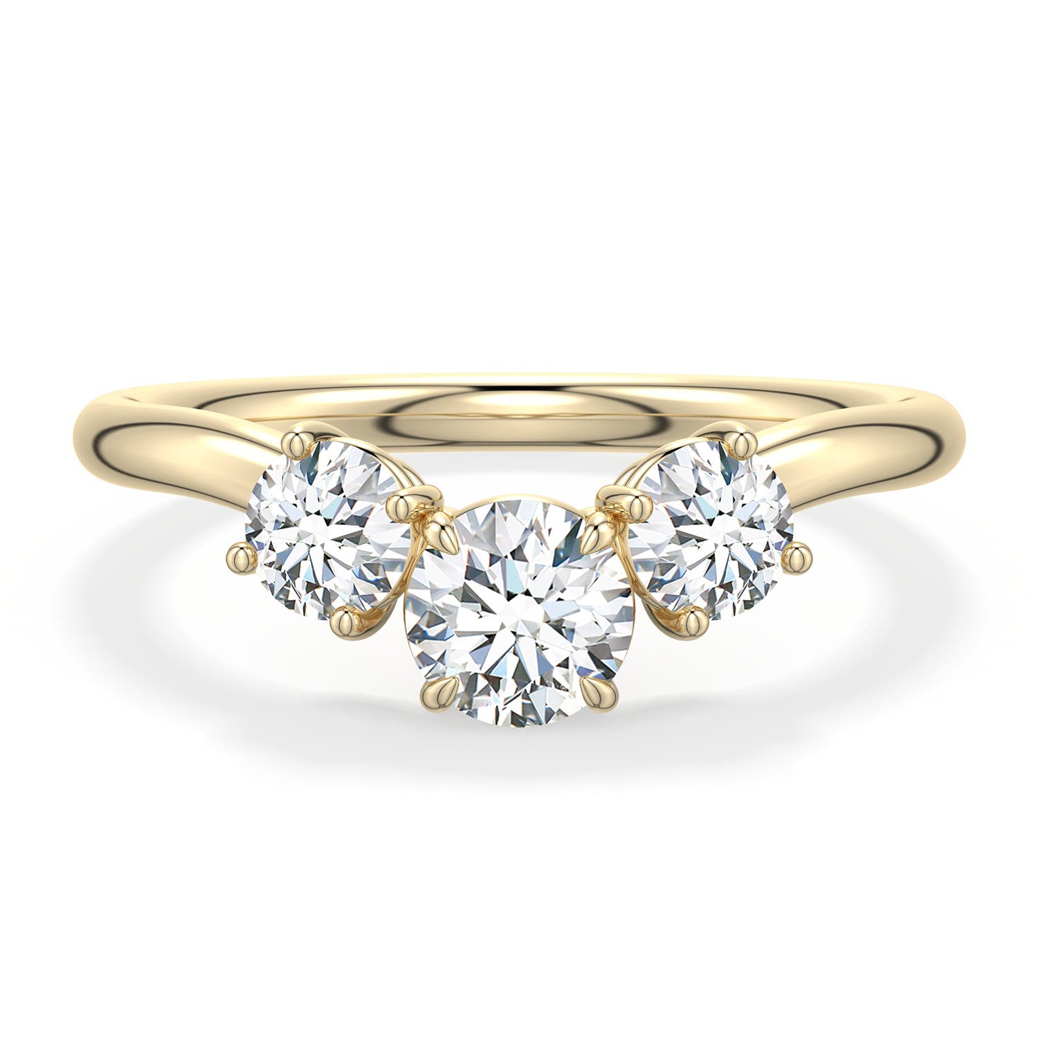 5.1mm FGVS Round Lab-Grown Diamond Three-Stone Curved Engagement Ring in 18K Yellow Gold - main
