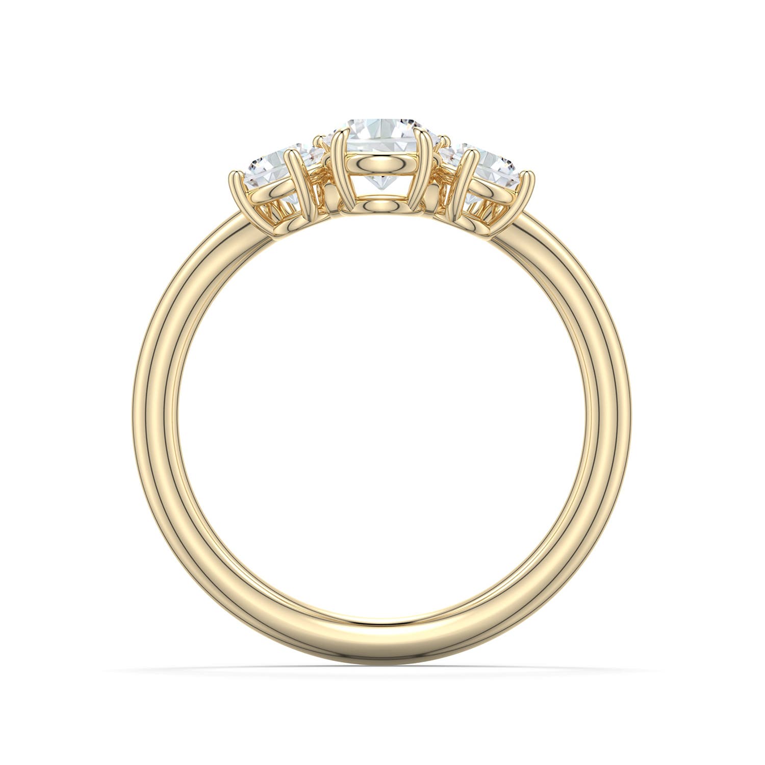 5.1mm FGVS Round Lab-Grown Diamond Three-Stone Curved Engagement Ring in 18K Yellow Gold - side 1