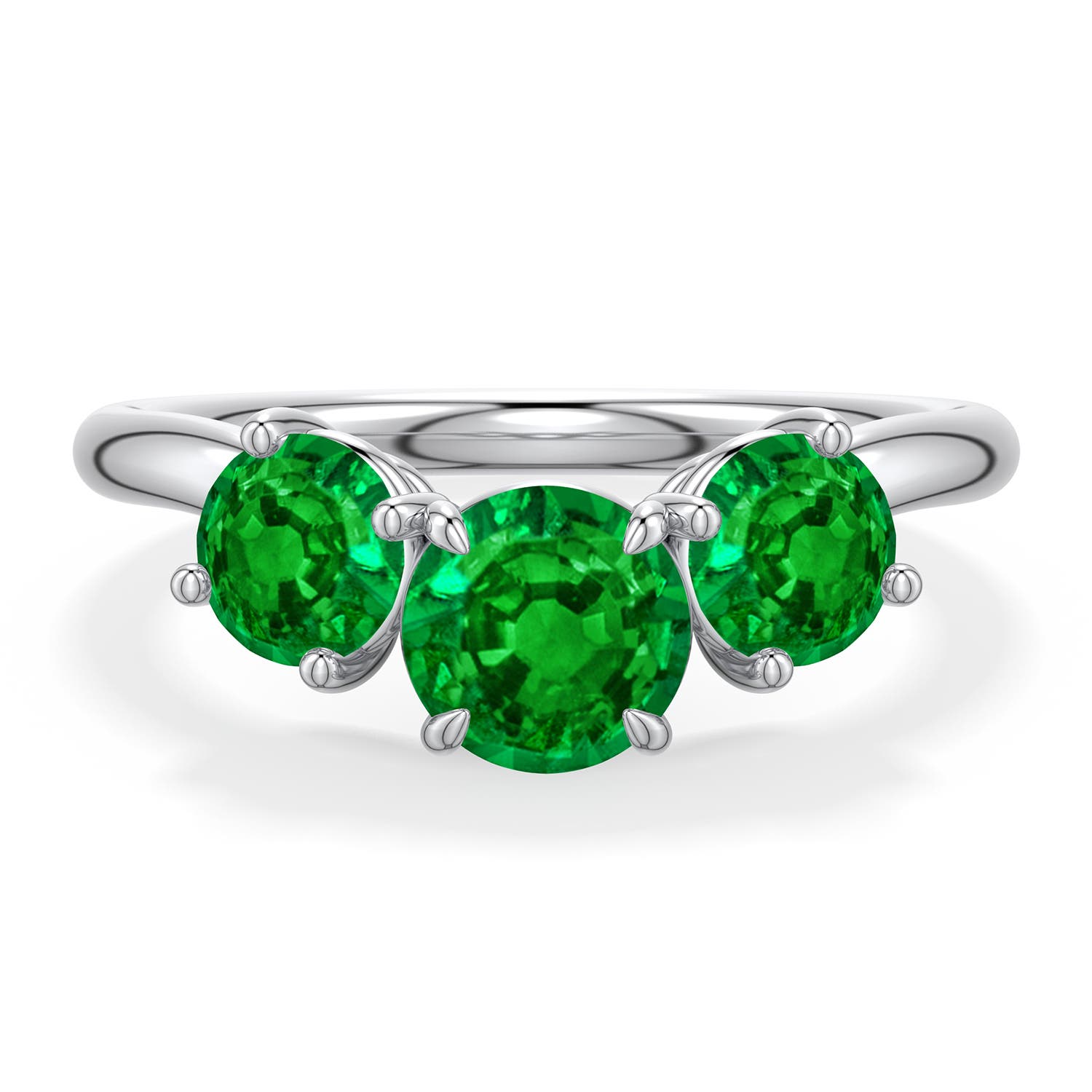 6mm Labgrown Round Lab-Grown Emerald Three-Stone Curved Engagement Ring in White Gold - main