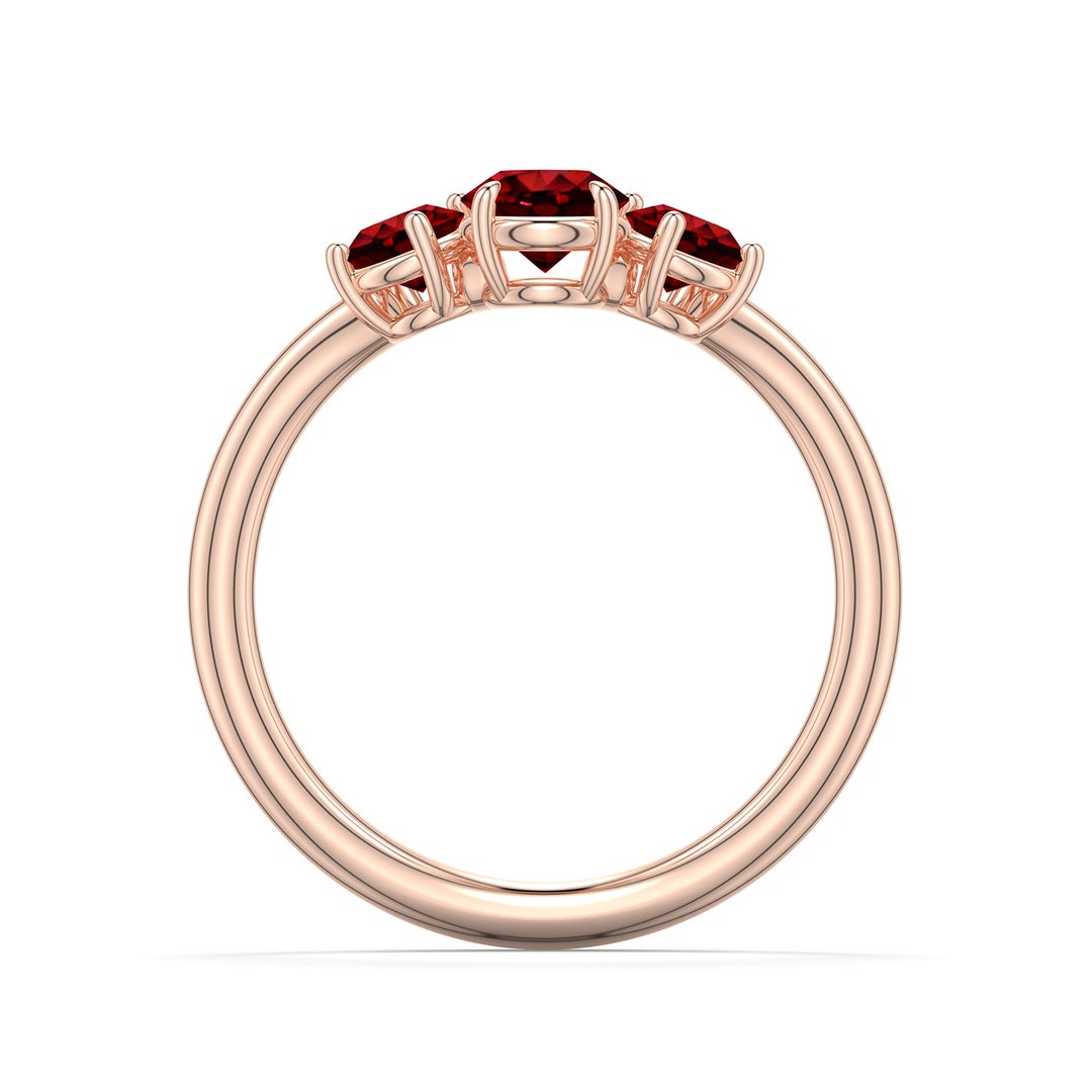 5mm Labgrown Round Lab-Grown Ruby Three-Stone Curved Engagement Ring in Rose Gold - side 1 - side 3